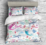 Narwhal Cartoon Animal Bedding Cute Marine Animals Duvet Cover Set - Print 3