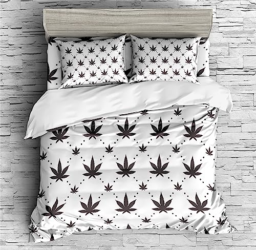 REALIN Hemp Leaf Duvet Cover Set Plants of Marijuana Hemp Leaf Prints Bedding Girl Boy Kids Bed Sets 2/3/4PCS Quilt Covers/Sheets/Pillow Shams,Twin/Full/Queen/King (B,Queen-228x228cm-3PCS)