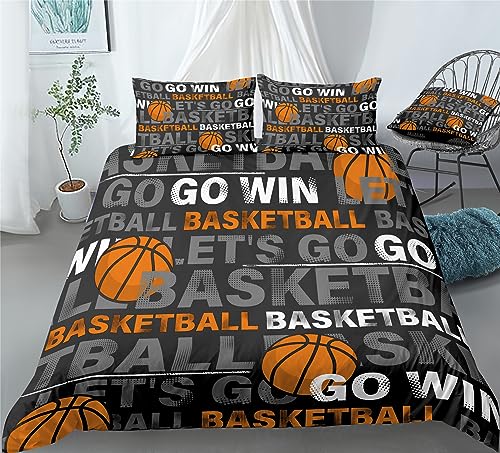 REALIN Basketball Nets Bedding Basketball Dunking Duvet Cover Set Girl Boy Kids Bed Sets 2/3/4PCS Quilt Covers/Sheets/Pillow Shams,Twin/Full/Queen/King (B,Full-200x229cm-3PCS)