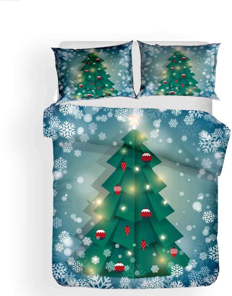 REALIN Cartoon Christmas Duvet Cover Set Gingerbread Man Bedding Reindeer Christmas Tree Bed Sets 2/3/4PCS Quilt Covers/Sheets/Pillow Shams,Twin/Full/Queen/King (B,Twin-172x218cm-3PCS)