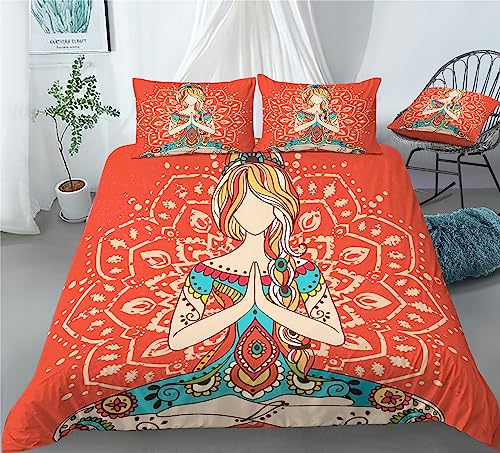 REALIN Meditation Zen Bedding Yoga Sit in Meditation Duvet Cover Set Girl Boy Kids Bed Sets 2/3/4PCS Quilt Covers/Sheets/Pillow Shams,Twin/Full/Queen/King (B,Queen-228x228cm-3PCS)