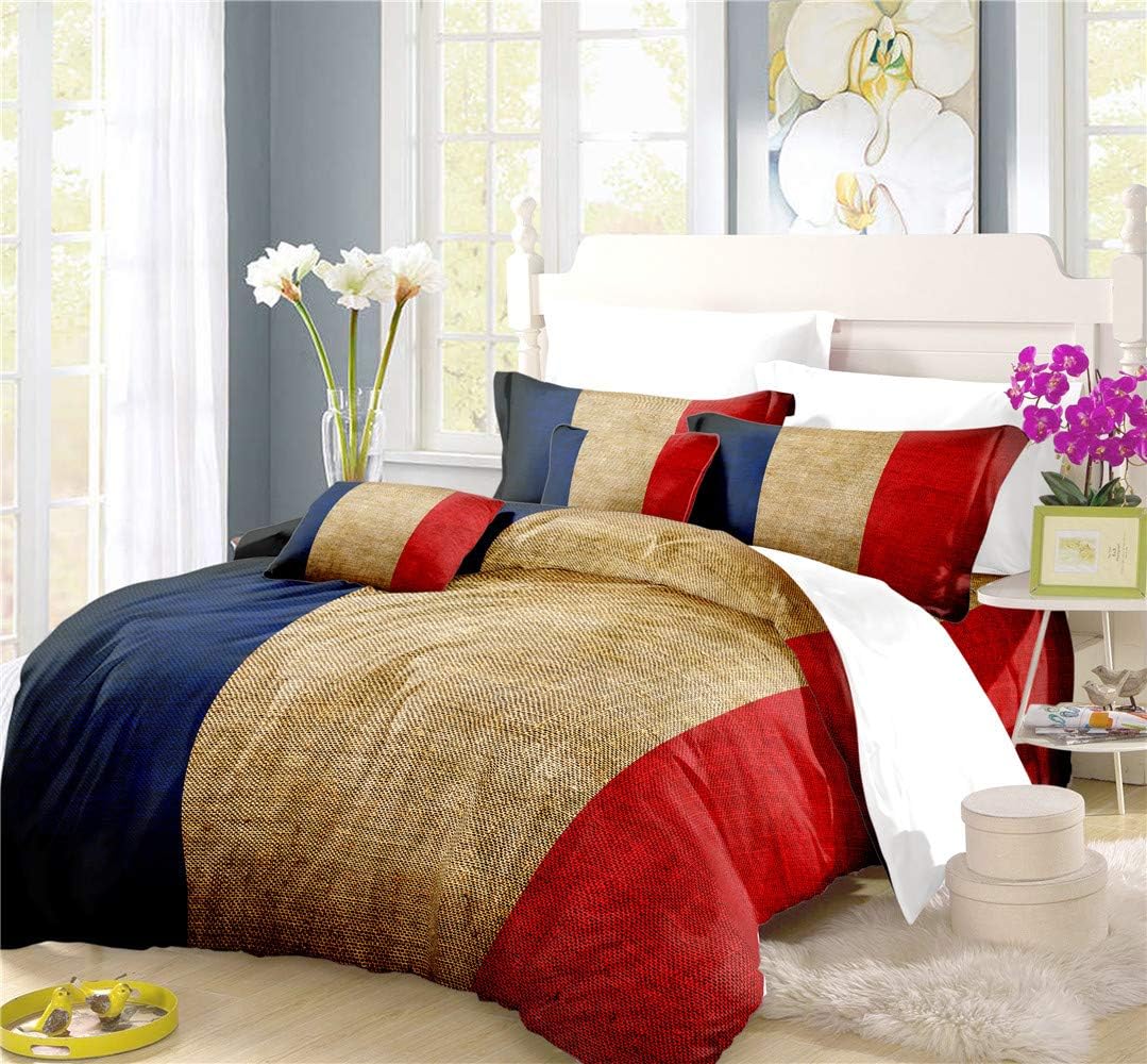 REALIN French Tricolor Duvet Cover Set Tricolor Paris Bedding Blue White Red Bed Sets 2/3/4PCS Colorful Quilt Covers/Sheets/Pillow Shams,Twin/Full/Queen/King (B,Queen-228x228cm-4PCS)