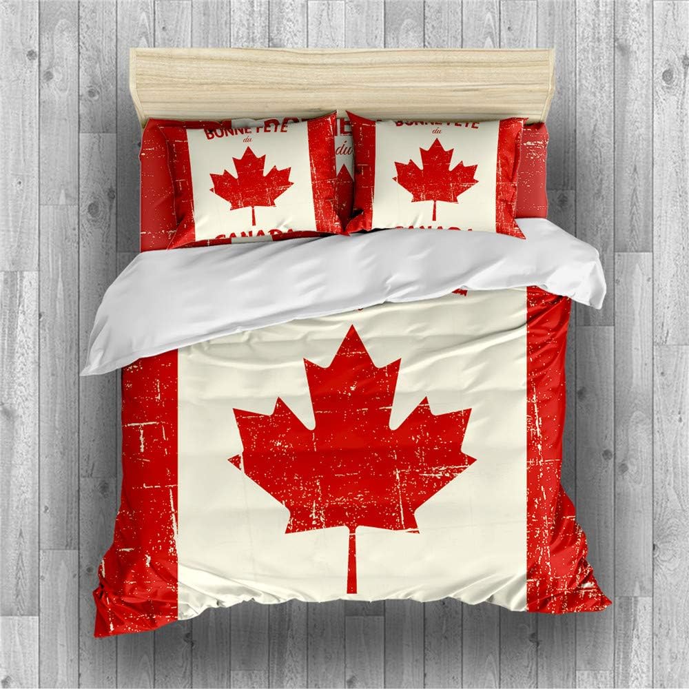 REALIN Canadian Flag Duvet Cover Set Maple Leaf Flag Bedding Retro Old Bed Sets 2/3/4PCS Quilt Covers/Sheets/Pillow Shams,Twin/Full/Queen/King (B,Queen-228x228cm-3PCS)