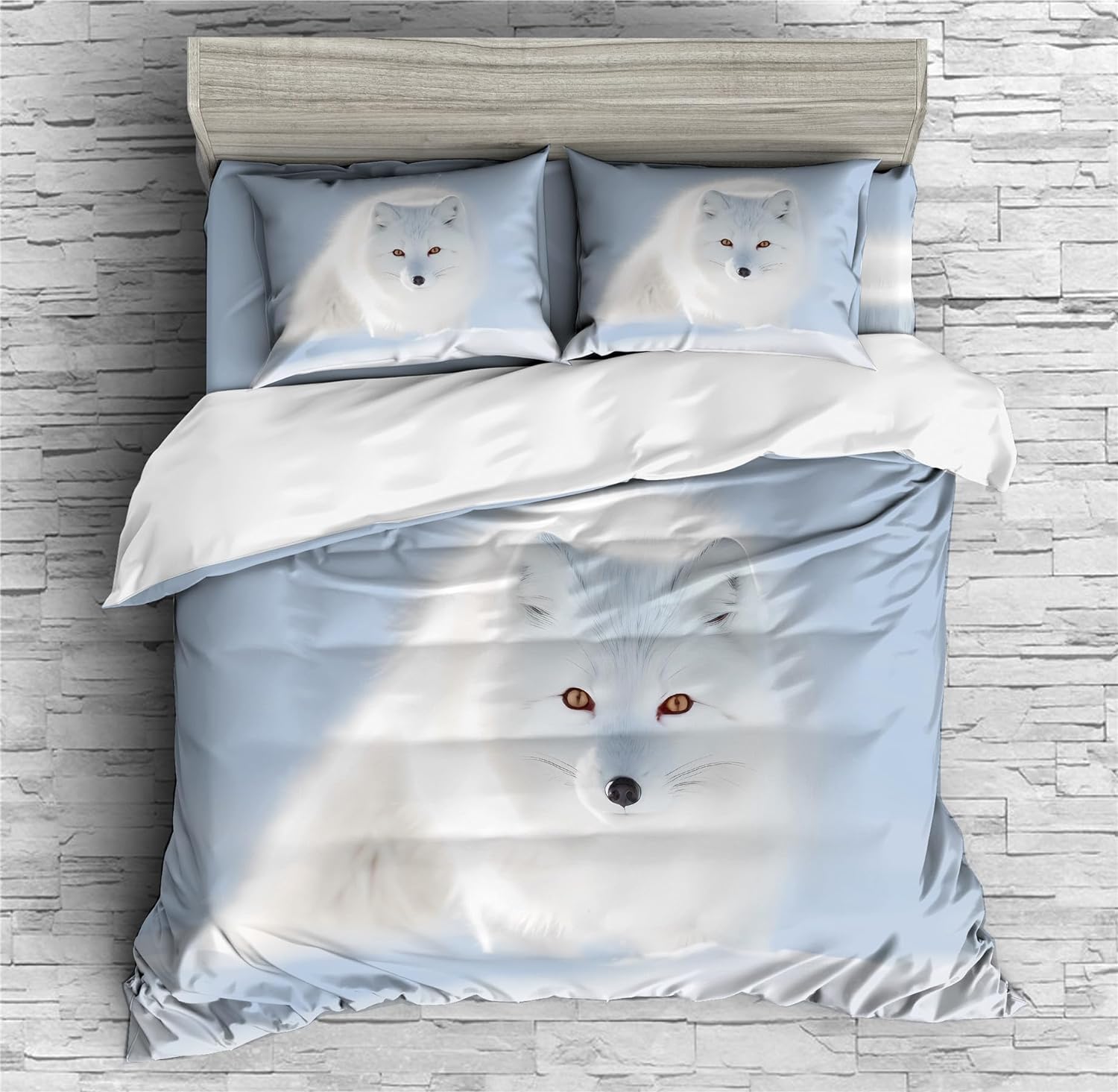 REALIN Snow Fox Animals Duvet Cover Set Arctic Fox Wildlife Bedding Girl Boy Kids Bed Sets 2/3/4PCS Quilt Covers/Sheets/Pillow Shams,Twin/Full/Queen/King (A,Queen-228x228cm-4PCS)