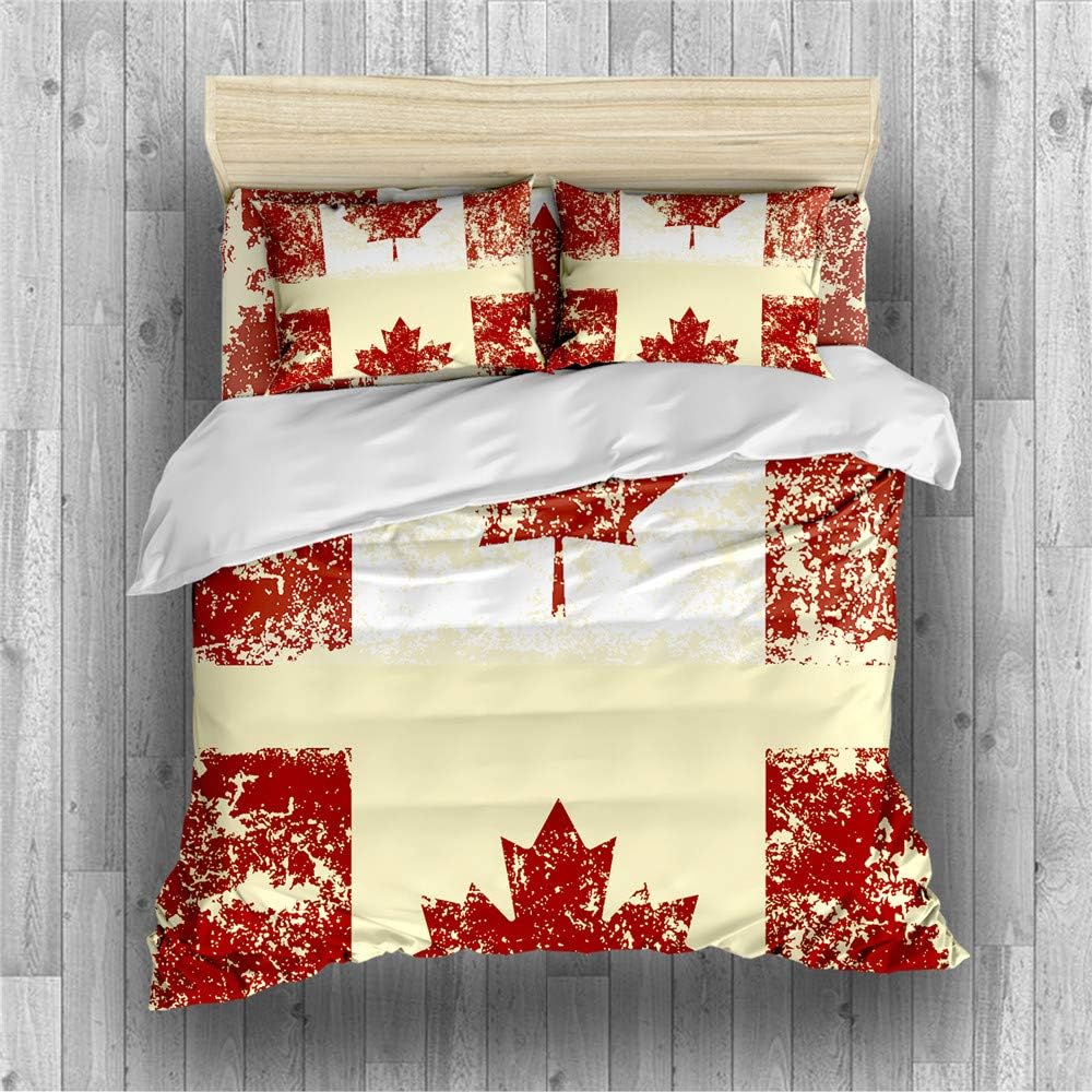 REALIN Canadian Flag Duvet Cover Set Maple Leaf Flag Bedding Retro Old Bed Sets 2/3/4PCS Quilt Covers/Sheets/Pillow Shams,Twin/Full/Queen/King (B,Queen-228x228cm-3PCS)