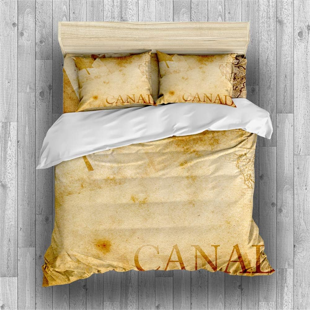 REALIN Canadian Flag Duvet Cover Set Maple Leaf Flag Bedding Retro Old Bed Sets 2/3/4PCS Quilt Covers/Sheets/Pillow Shams,Twin/Full/Queen/King (B,Queen-228x228cm-3PCS)