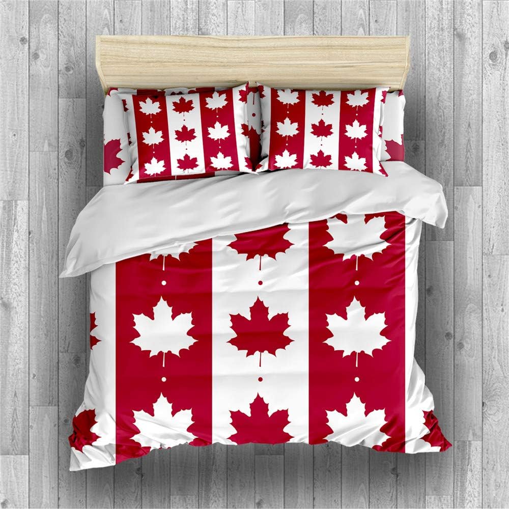 REALIN Canadian Flag Duvet Cover Set Maple Leaf Flag Bedding Retro Old Bed Sets 2/3/4PCS Quilt Covers/Sheets/Pillow Shams,Twin/Full/Queen/King (B,Queen-228x228cm-3PCS)