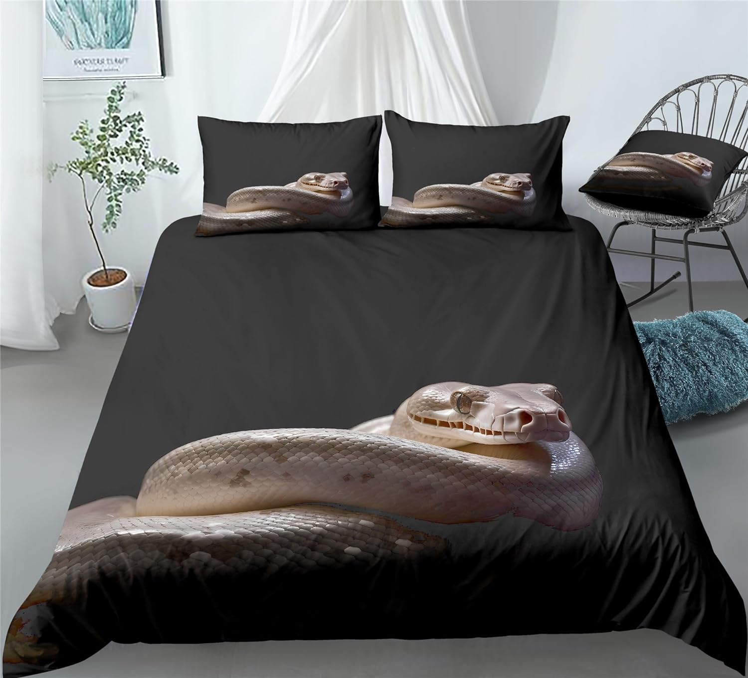 REALIN Python Wildlife Bedding Tropical Rainforest Python Snake Duvet Cover Set Girl Boy Kids Bed Sets 2/3/4PCS Quilt Covers/Sheets/Pillow Shams,Twin/Full/Queen/King (B,King-229x259cm-3PCS)