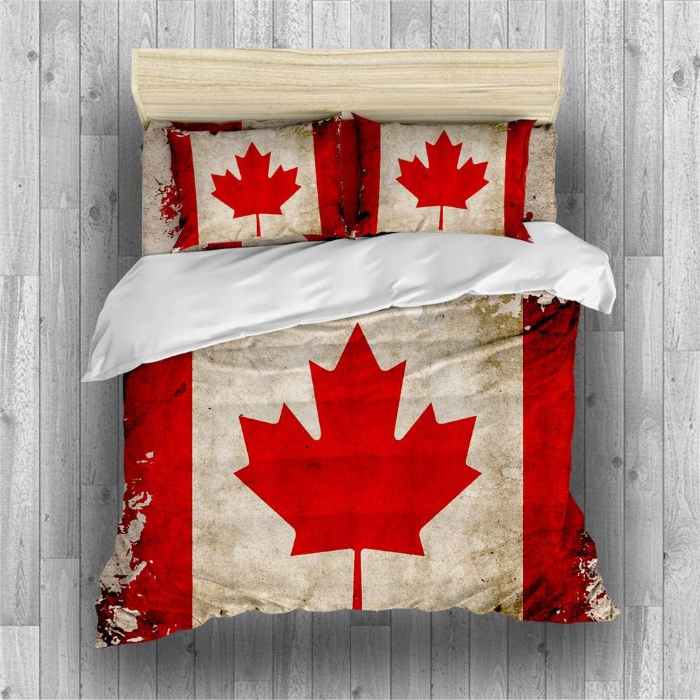 REALIN Canadian Flag Duvet Cover Set Maple Leaf Flag Bedding Retro Old Bed Sets 2/3/4PCS Quilt Covers/Sheets/Pillow Shams,Twin/Full/Queen/King (B,Queen-228x228cm-3PCS)