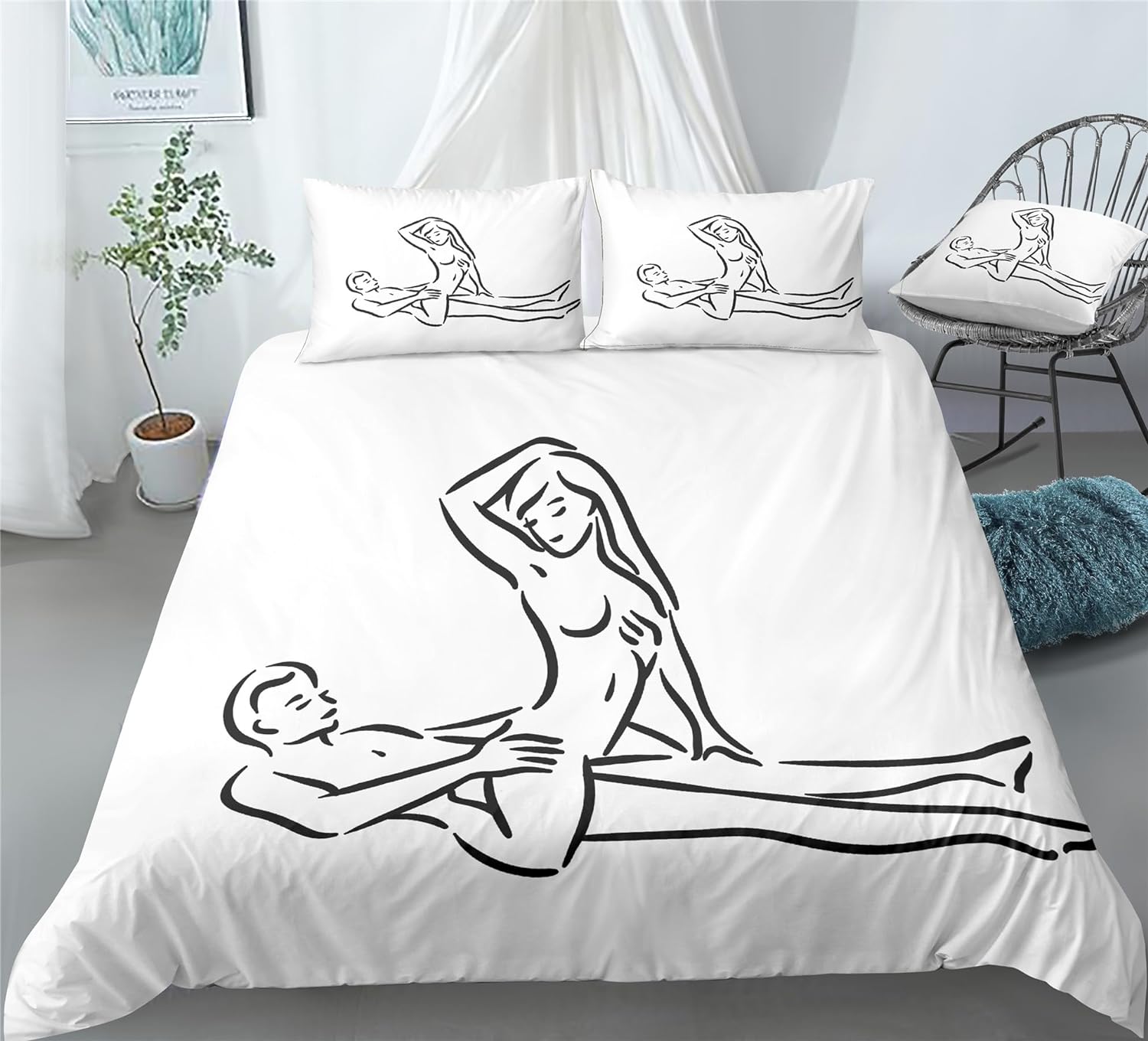 REALIN Passionate Couple Bedding Funny Love Warm Couple Duvet Cover Set Girl Boy Kids Bed Sets 2/3/4PCS Quilt Covers/Sheets/Pillow Shams,Twin/Full/Queen/King (B,King-229x259cm-3PCS)