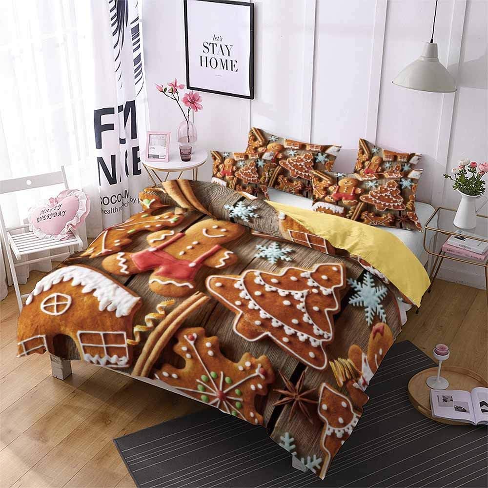 REALIN Cartoon Christmas Tree Duvet Cover Set Gingerbread Man Bedding Merry Christmas Bed Sets 2/3/4PCS Quilt Covers/Sheets/Pillow Shams,Twin/Full/Queen/King (C,Queen-228x228cm-4PCS)