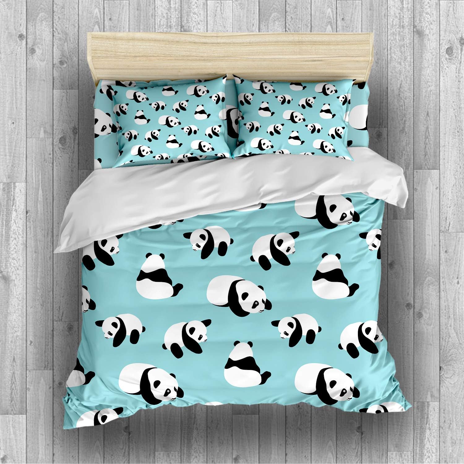 REALIN Panda Bedding Pink Blue Green Cartoon Panda Duvet Cover Set Colorful Hot Air Balloon Bed Sets,2/3/4PCS Microfiber Quilt Covers/Sheets/Pillow Shams,Twin/Full/Queen/King Size