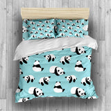 Panda Bedding Pink Blue Green Cartoon Panda Duvet Cover Set - Print 8