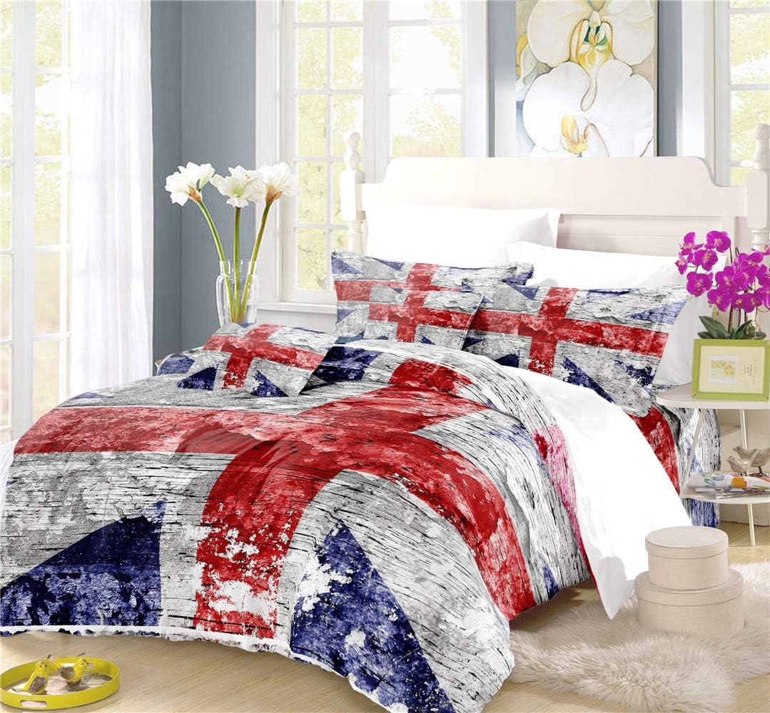 REALIN The Union Jack Duvet Cover Set British Flag Bedding Big Ben Dirty Vintage Bed Sets 2/3/4PCS Quilt Covers/Sheets/Pillow Shams,Twin/Full/Queen/King (E,Queen-228x228cm-3PCS)