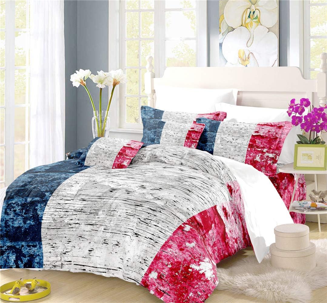 REALIN French Tricolor Duvet Cover Set Tricolor Paris Bedding Blue White Red Bed Sets 2/3/4PCS Colorful Quilt Covers/Sheets/Pillow Shams,Twin/Full/Queen/King (B,Queen-228x228cm-4PCS)