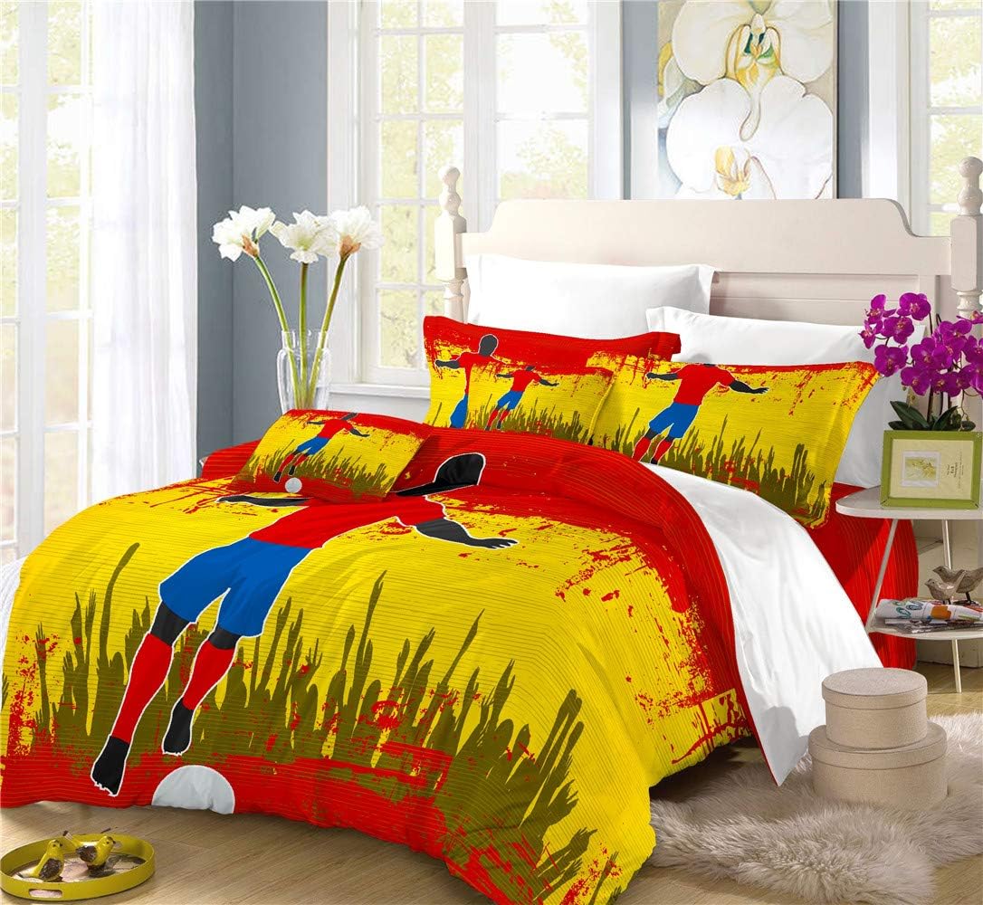 REALIN Spain Flags Duvet Cover Set Football Competition Bedding Fans Bed Sets 2/3/4PCS Quilt Covers/Sheets/Pillow Shams,Twin/Full/Queen/King (C,King-229x259cm-3PCS)