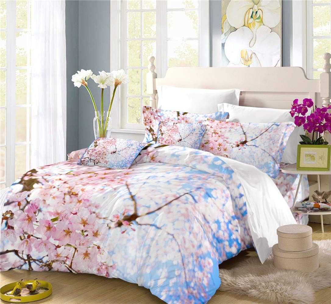 REALIN Peach Blossom Duvet Cover Set Spring Flower Bedding Pink Cherry Blossom Bed Sets 2/3/4PCS Quilt Covers/Sheets/Pillow Shams,Twin/Full/Queen/King (F,Queen-228x228cm-3PCS)