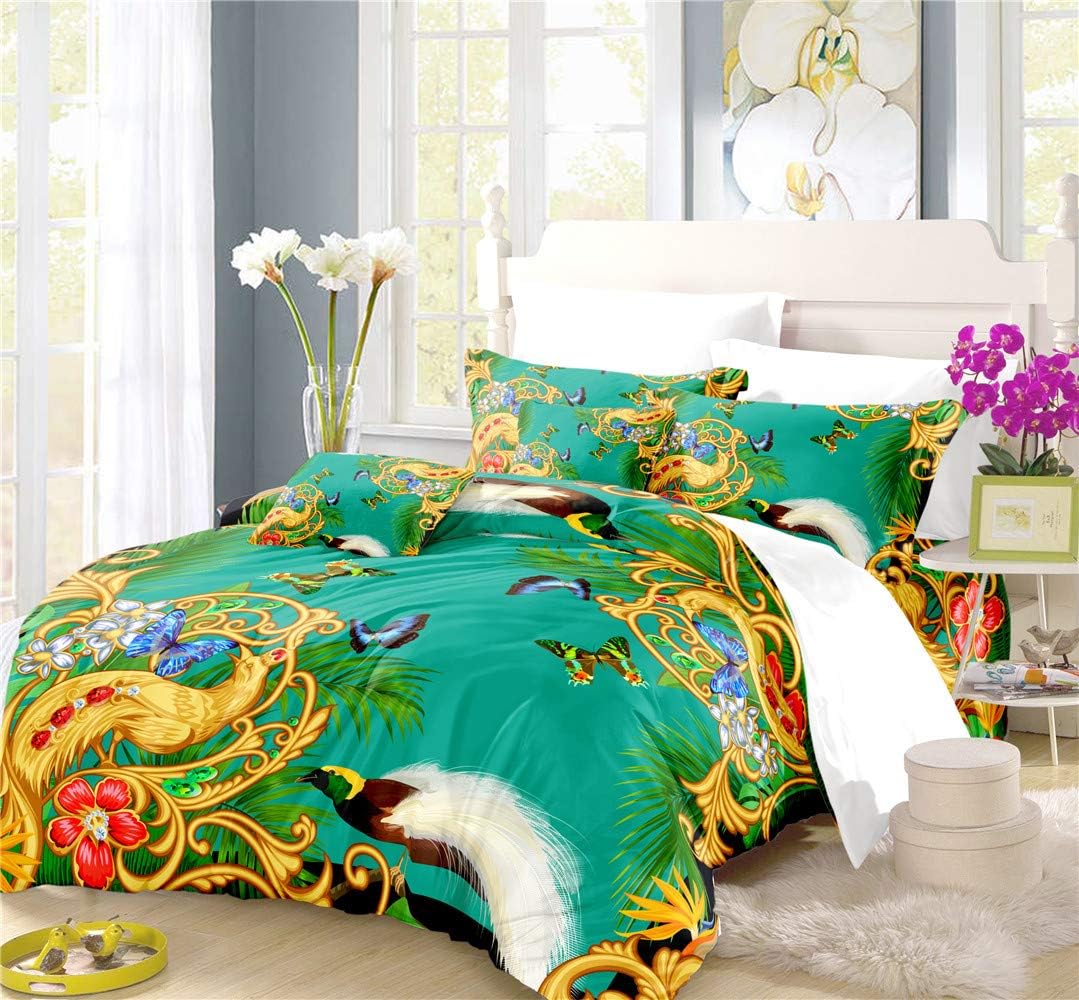 REALIN Traditional Dragon and Phoenix Duvet Cover Set Chinese Style Bedding Auspicious Bed Sets 2/3/4PCS Quilt Covers/Sheets/Pillow Shams,Twin/Full/Queen/King (A,Queen-228x228cm-3PCS)