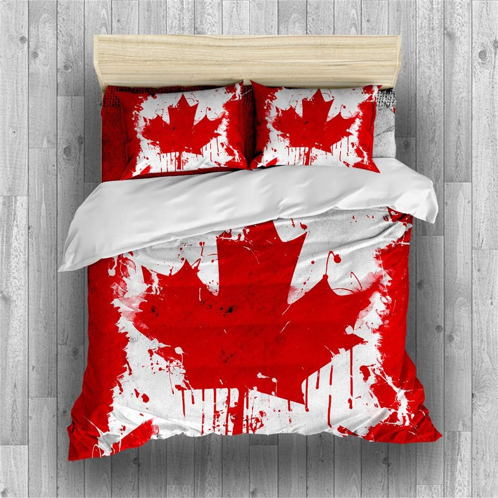 REALIN Canadian Flag Duvet Cover Set Maple Leaf Flag Bedding Retro Old Bed Sets 2/3/4PCS Quilt Covers/Sheets/Pillow Shams,Twin/Full/Queen/King (B,Queen-228x228cm-3PCS)