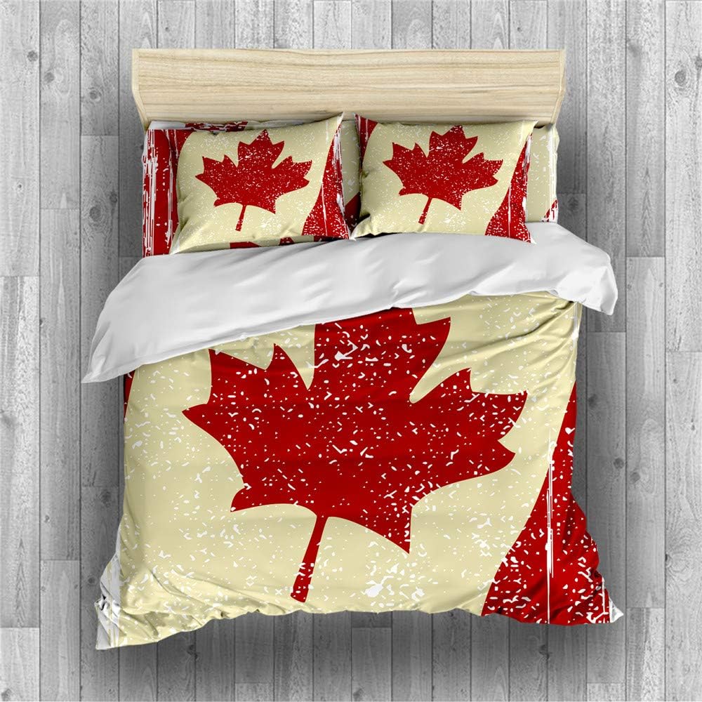 REALIN Canadian Flag Duvet Cover Set Maple Leaf Flag Bedding Retro Old Bed Sets 2/3/4PCS Quilt Covers/Sheets/Pillow Shams,Twin/Full/Queen/King (B,Queen-228x228cm-3PCS)