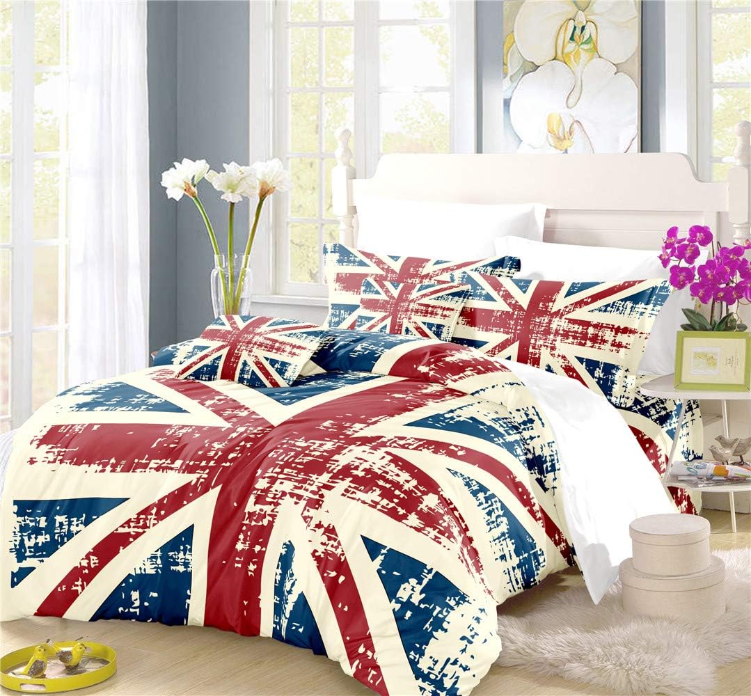 REALIN The Union Jack Duvet Cover Set British Flag Bedding Big Ben Dirty Vintage Bed Sets 2/3/4PCS Quilt Covers/Sheets/Pillow Shams,Twin/Full/Queen/King (E,Queen-228x228cm-3PCS)