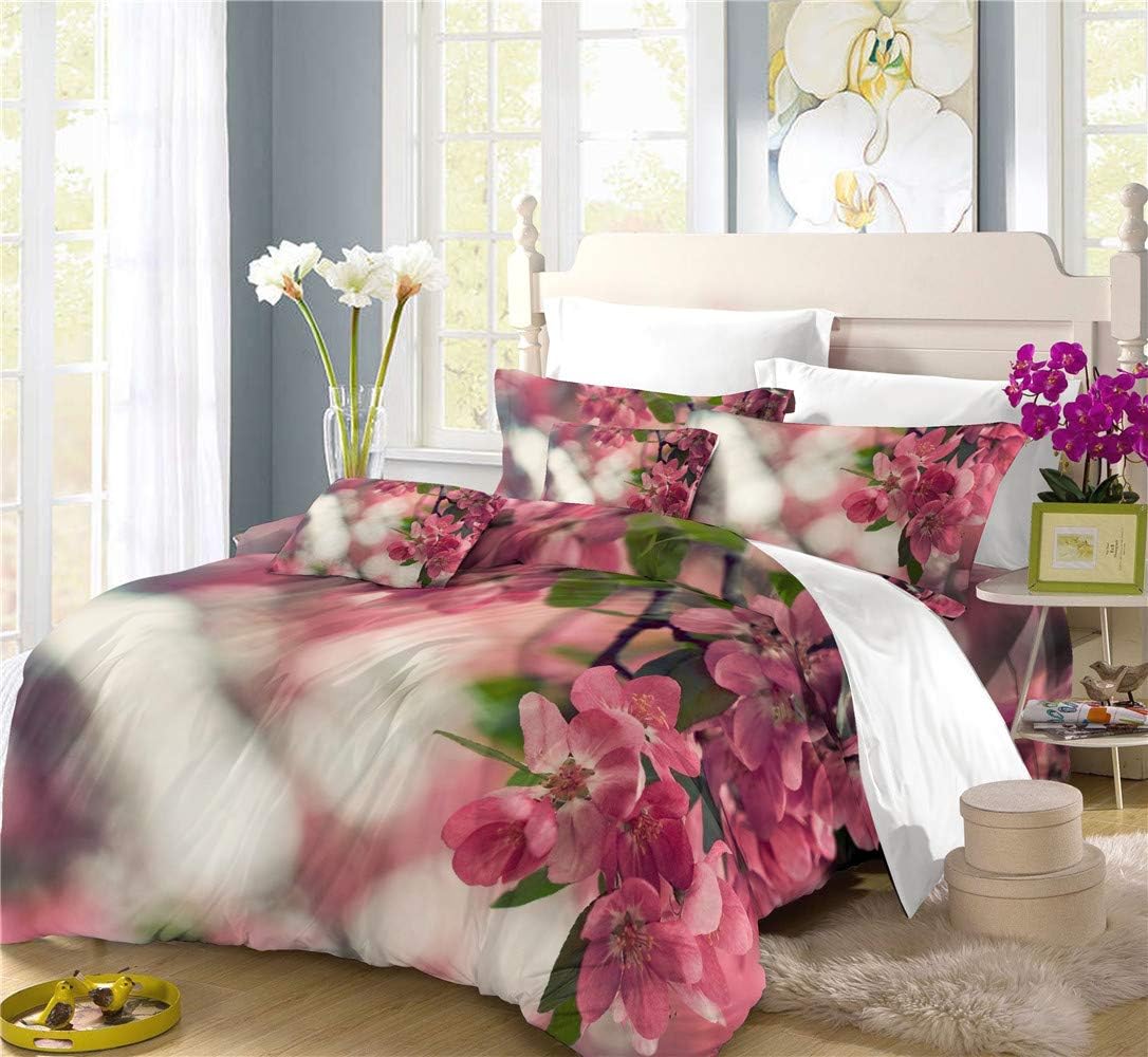 REALIN Peach Blossom Duvet Cover Set Spring Flower Bedding Pink Cherry Blossom Bed Sets 2/3/4PCS Quilt Covers/Sheets/Pillow Shams,Twin/Full/Queen/King (F,Queen-228x228cm-3PCS)