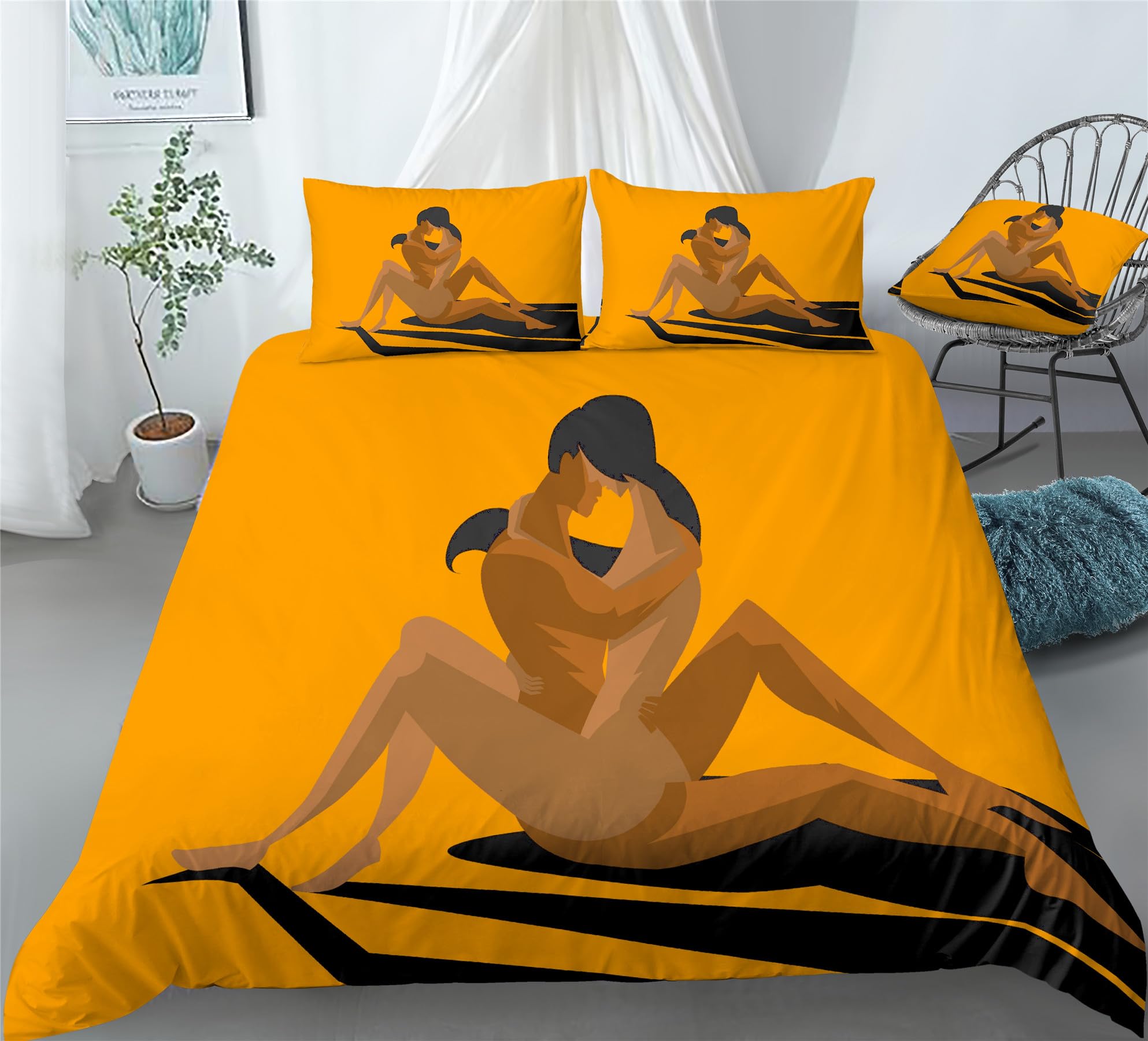 REALIN Cozy Couple Duvet Cover Set Pose Passion Love Man and Woman Bedding Girl Boy Kids Bed Sets 2/3/4PCS Quilt Covers/Sheets/Pillow Shams,Twin/Full/Queen/King (B,Full-200x229cm-3PCS)