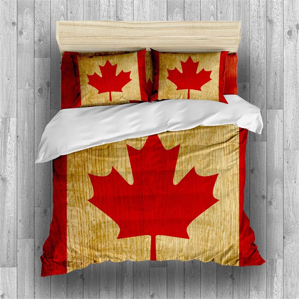 REALIN Canadian Flag Duvet Cover Set Maple Leaf Flag Bedding Retro Old Bed Sets 2/3/4PCS Quilt Covers/Sheets/Pillow Shams,Twin/Full/Queen/King (B,Queen-228x228cm-3PCS)