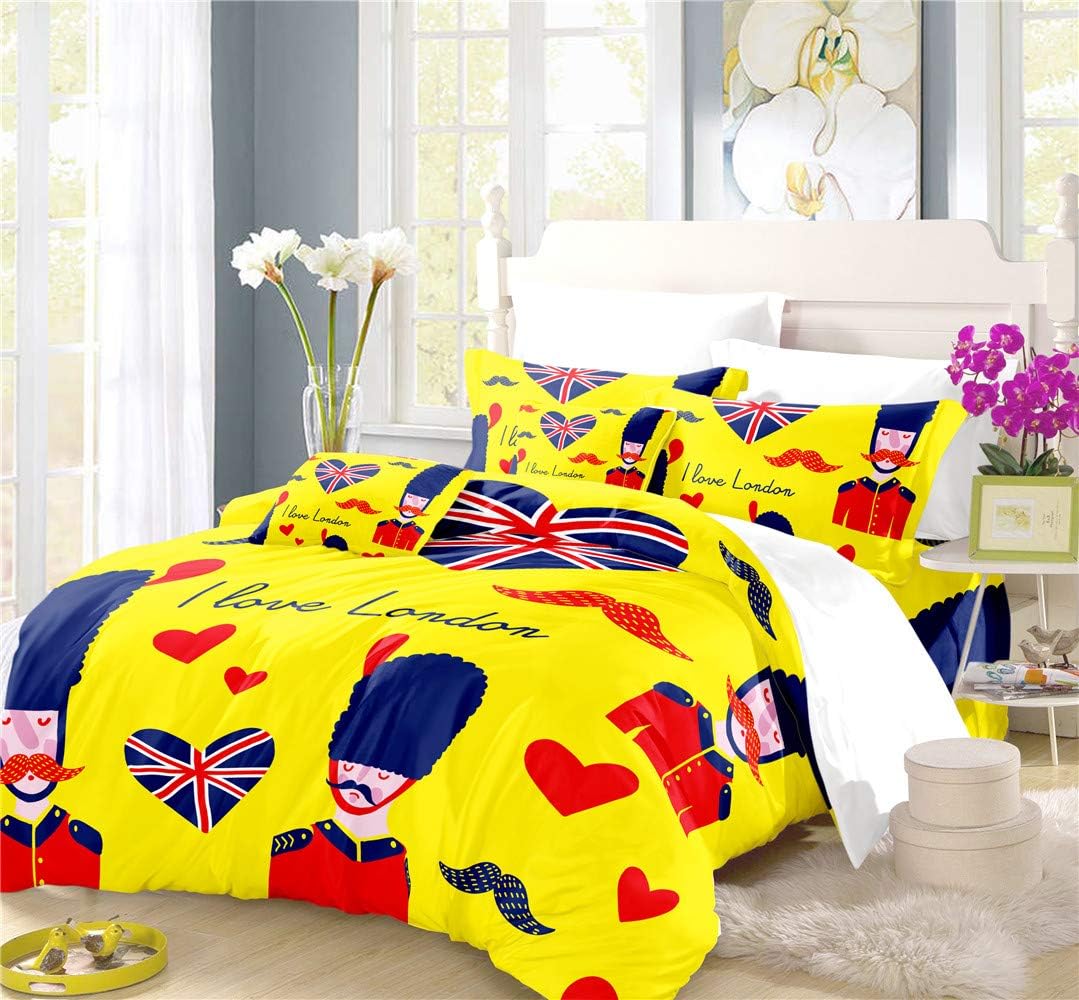 REALIN The Union Jack Duvet Cover Set British Flag Bedding Big Ben Dirty Vintage Bed Sets 2/3/4PCS Quilt Covers/Sheets/Pillow Shams,Twin/Full/Queen/King (E,Queen-228x228cm-3PCS)