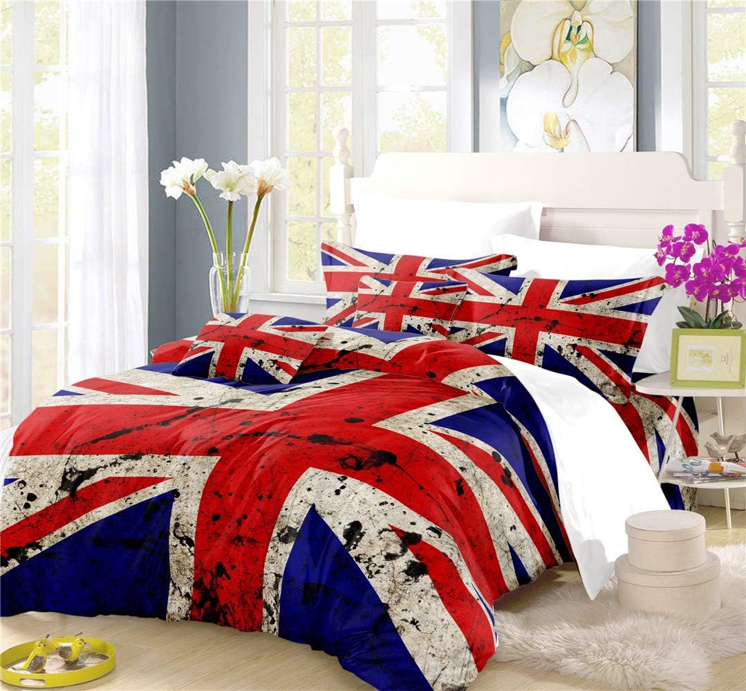 REALIN The Union Jack Duvet Cover Set British Flag Bedding Big Ben Dirty Vintage Bed Sets 2/3/4PCS Quilt Covers/Sheets/Pillow Shams,Twin/Full/Queen/King (E,Queen-228x228cm-3PCS)