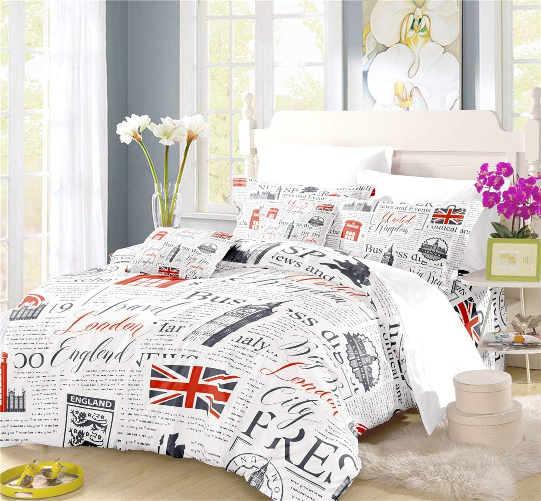 REALIN The Union Jack Duvet Cover Set British Flag Bedding Big Ben Dirty Vintage Bed Sets 2/3/4PCS Quilt Covers/Sheets/Pillow Shams,Twin/Full/Queen/King (E,Queen-228x228cm-3PCS)