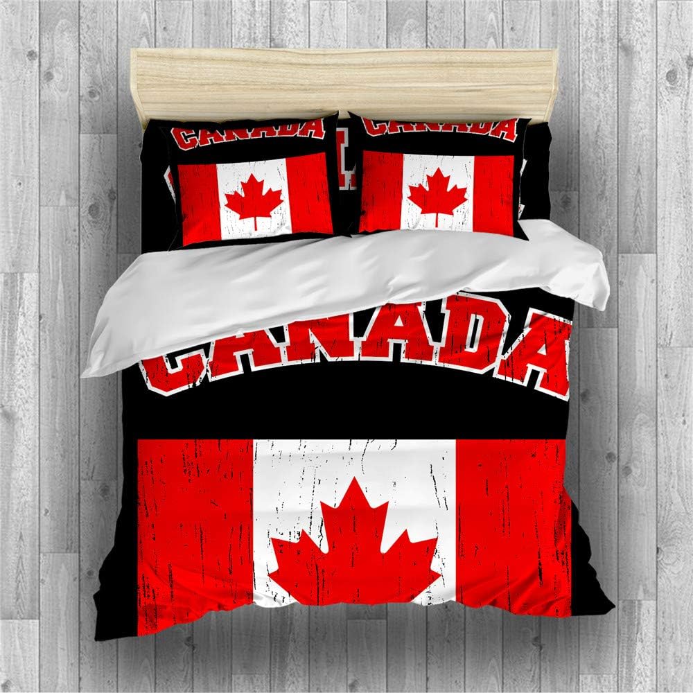 REALIN Canadian Flag Duvet Cover Set Maple Leaf Flag Bedding Retro Old Bed Sets 2/3/4PCS Quilt Covers/Sheets/Pillow Shams,Twin/Full/Queen/King (B,Queen-228x228cm-3PCS)