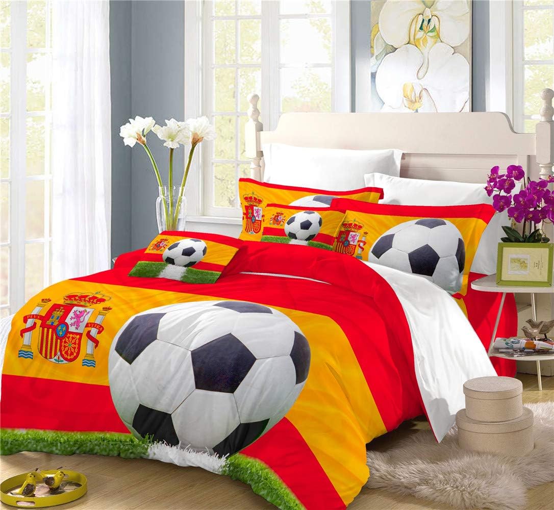 REALIN Spain Flags Duvet Cover Set Football Competition Bedding Fans Bed Sets 2/3/4PCS Quilt Covers/Sheets/Pillow Shams,Twin/Full/Queen/King (C,King-229x259cm-3PCS)