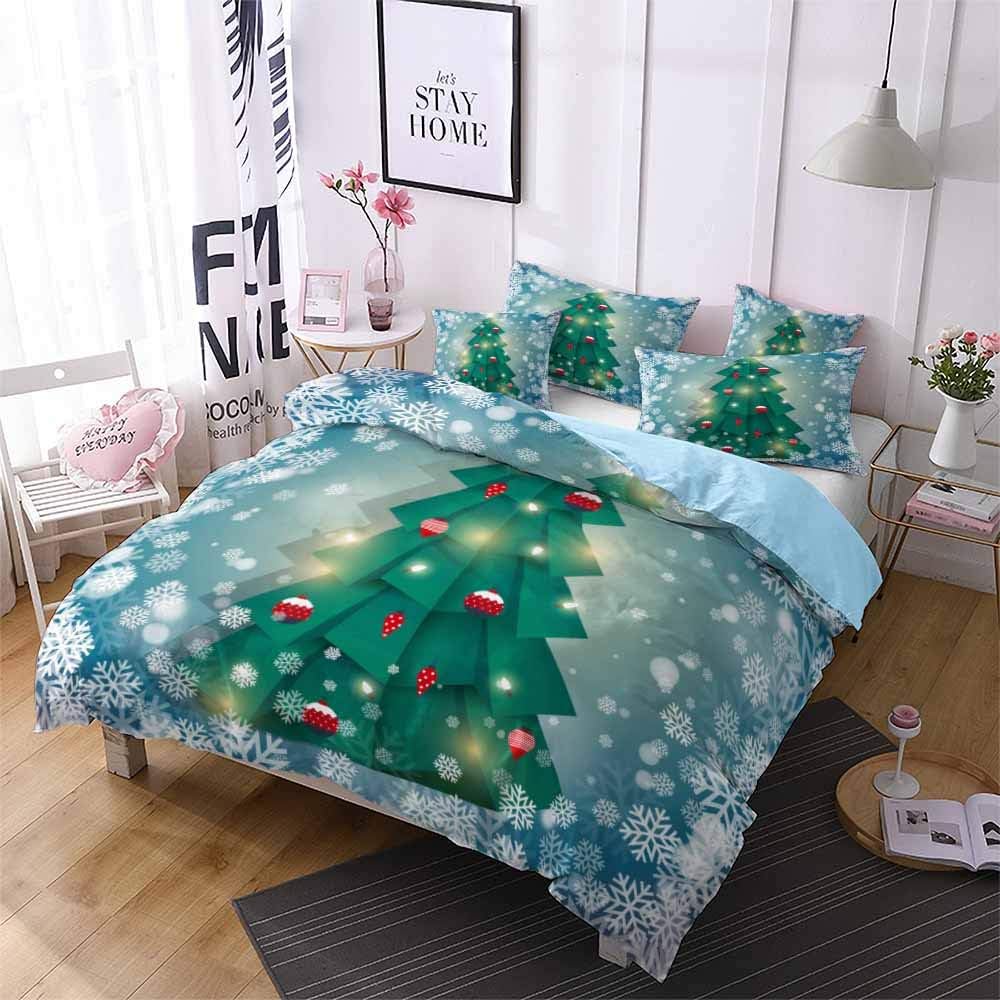 REALIN Cartoon Christmas Tree Duvet Cover Set Gingerbread Man Bedding Merry Christmas Bed Sets 2/3/4PCS Quilt Covers/Sheets/Pillow Shams,Twin/Full/Queen/King (C,Queen-228x228cm-4PCS)