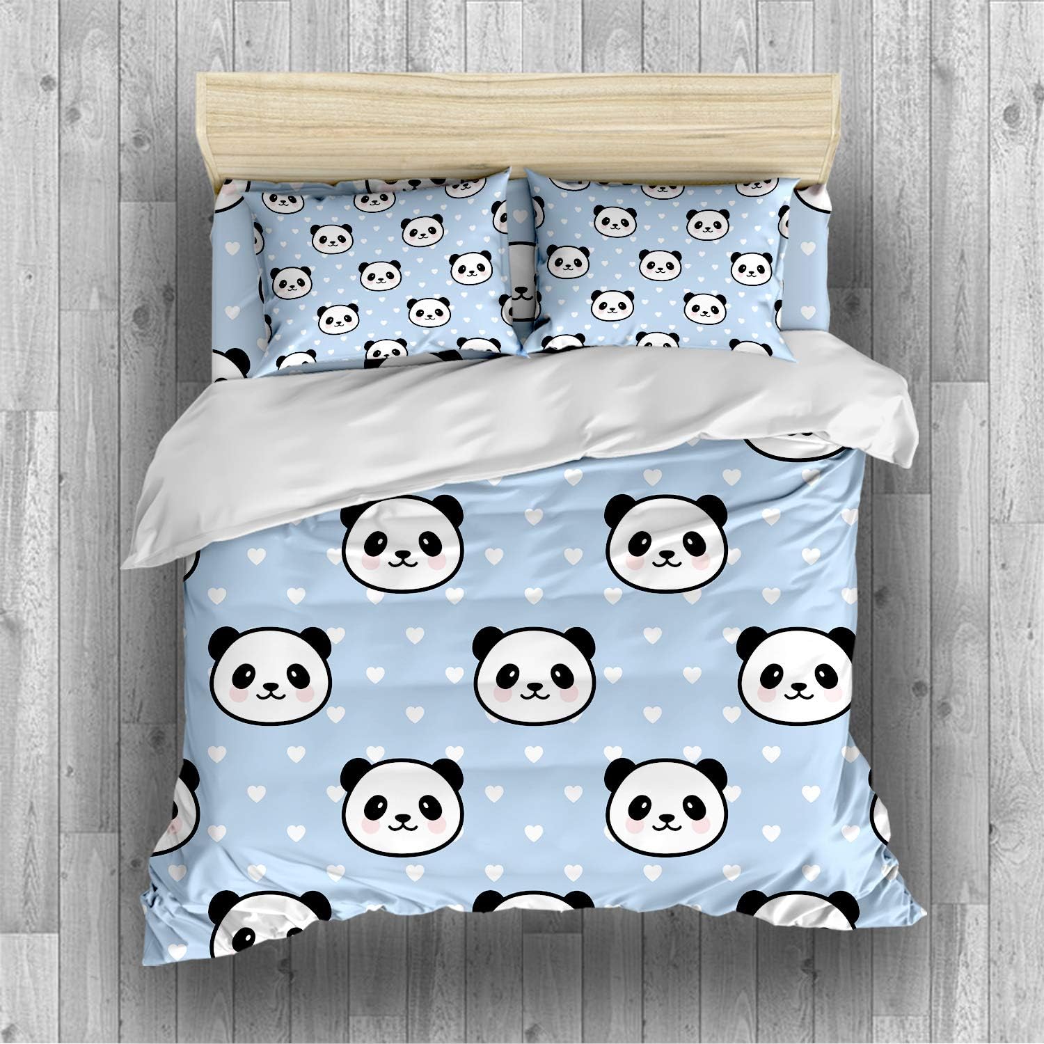 REALIN Panda Bedding Pink Blue Green Cartoon Panda Duvet Cover Set Colorful Hot Air Balloon Bed Sets,2/3/4PCS Microfiber Quilt Covers/Sheets/Pillow Shams,Twin/Full/Queen/King Size