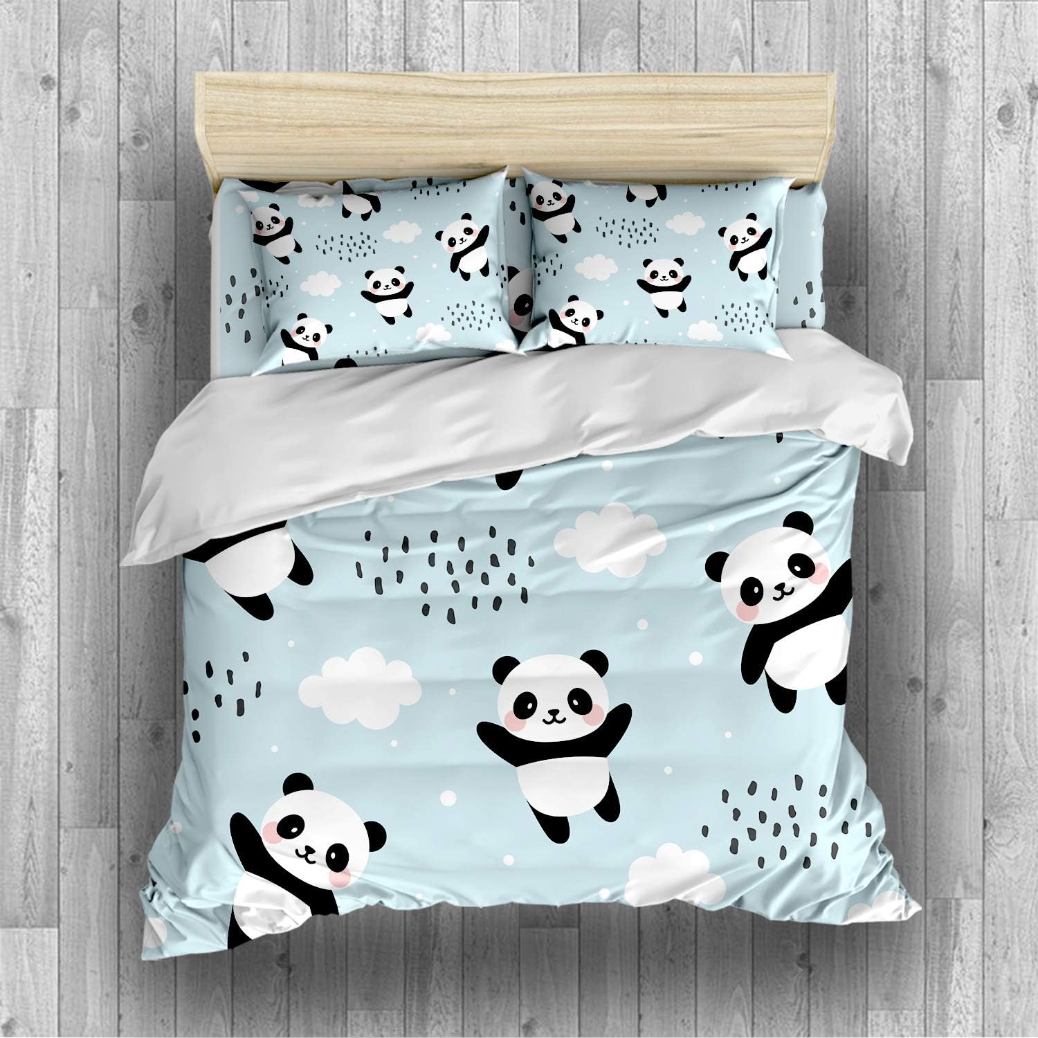 REALIN Panda Bedding Pink Blue Green Cartoon Panda Duvet Cover Set Colorful Hot Air Balloon Bed Sets,2/3/4PCS Microfiber Quilt Covers/Sheets/Pillow Shams,Twin/Full/Queen/King Size