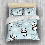 Panda Bedding Pink Blue Green Cartoon Panda Duvet Cover Set - Print 1