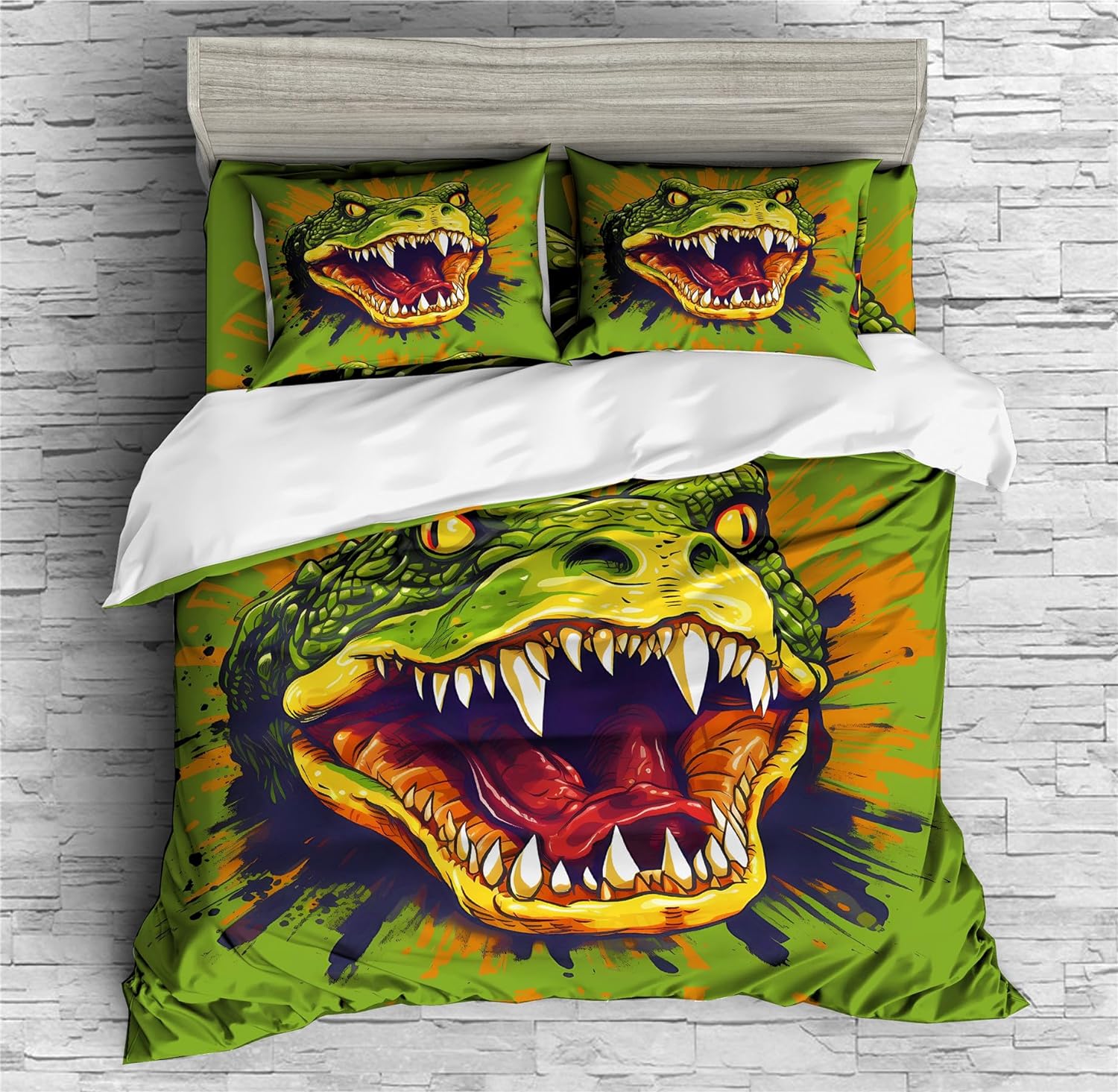 REALIN Crocodiles Animals Duvet Cover Set Fierce Animals Crocodile Prints Bedding Girl Boy Kids Bed Sets 2/3/4PCS Quilt Covers/Sheets/Pillow Shams,Twin/Full/Queen/King (A,Twin-172x218cm-4PCS)