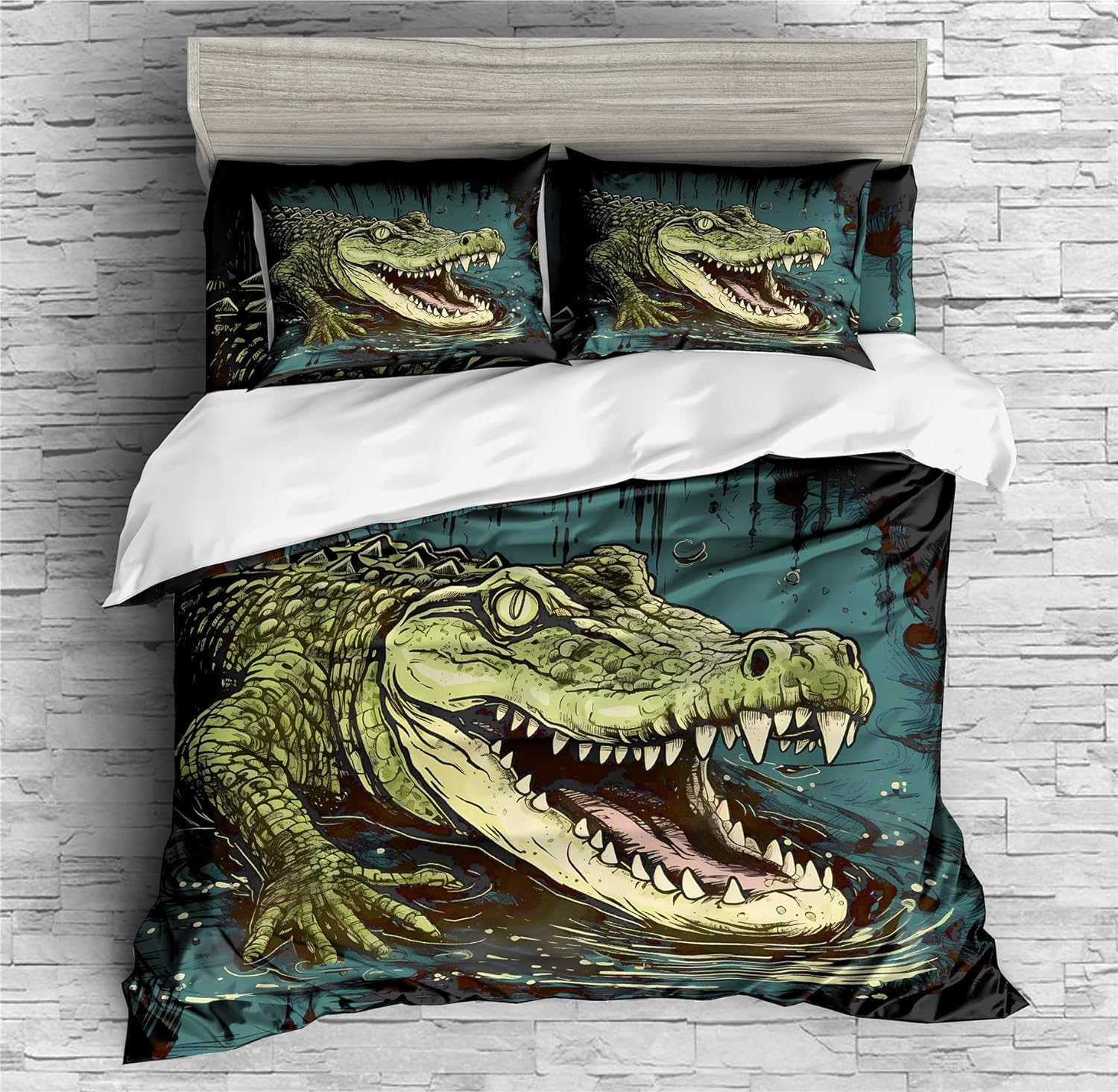 REALIN Crocodiles Animals Duvet Cover Set Fierce Animals Crocodile Prints Bedding Girl Boy Kids Bed Sets 2/3/4PCS Quilt Covers/Sheets/Pillow Shams,Twin/Full/Queen/King (A,Twin-172x218cm-4PCS)