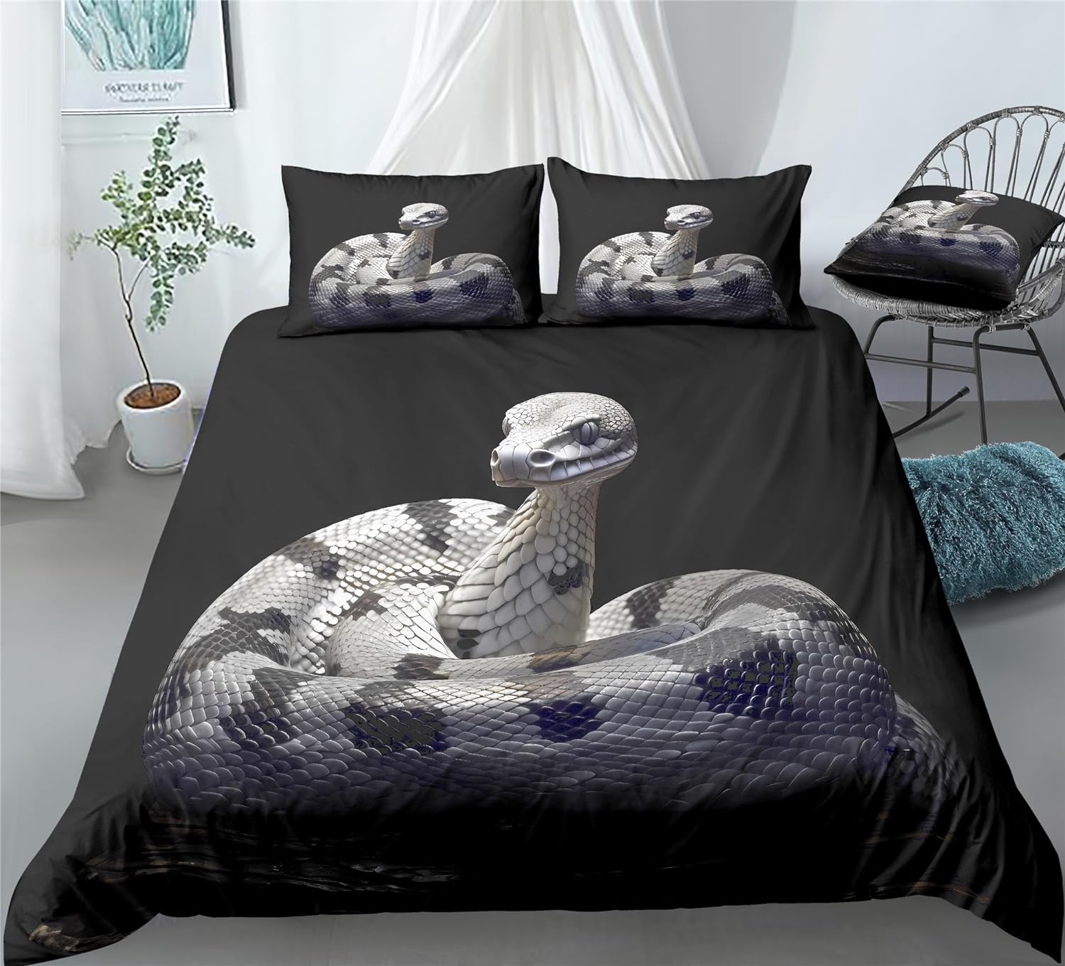 REALIN Python Wildlife Bedding Tropical Rainforest Python Snake Duvet Cover Set Girl Boy Kids Bed Sets 2/3/4PCS Quilt Covers/Sheets/Pillow Shams,Twin/Full/Queen/King (B,King-229x259cm-3PCS)