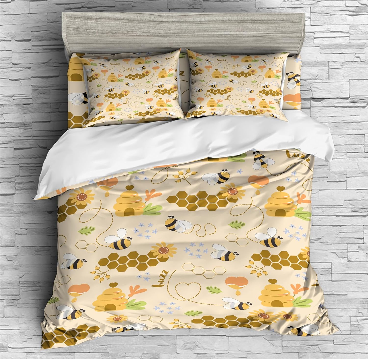 REALIN Bee Animal Duvet Cover Set Cartoon Honeybee Wasp Bedding Girl Boy Kids Bed Sets 2/3/4PCS Quilt Covers/Sheets/Pillow Shams,Twin/Full/Queen/King (B,King-229x259cm-4PCS)