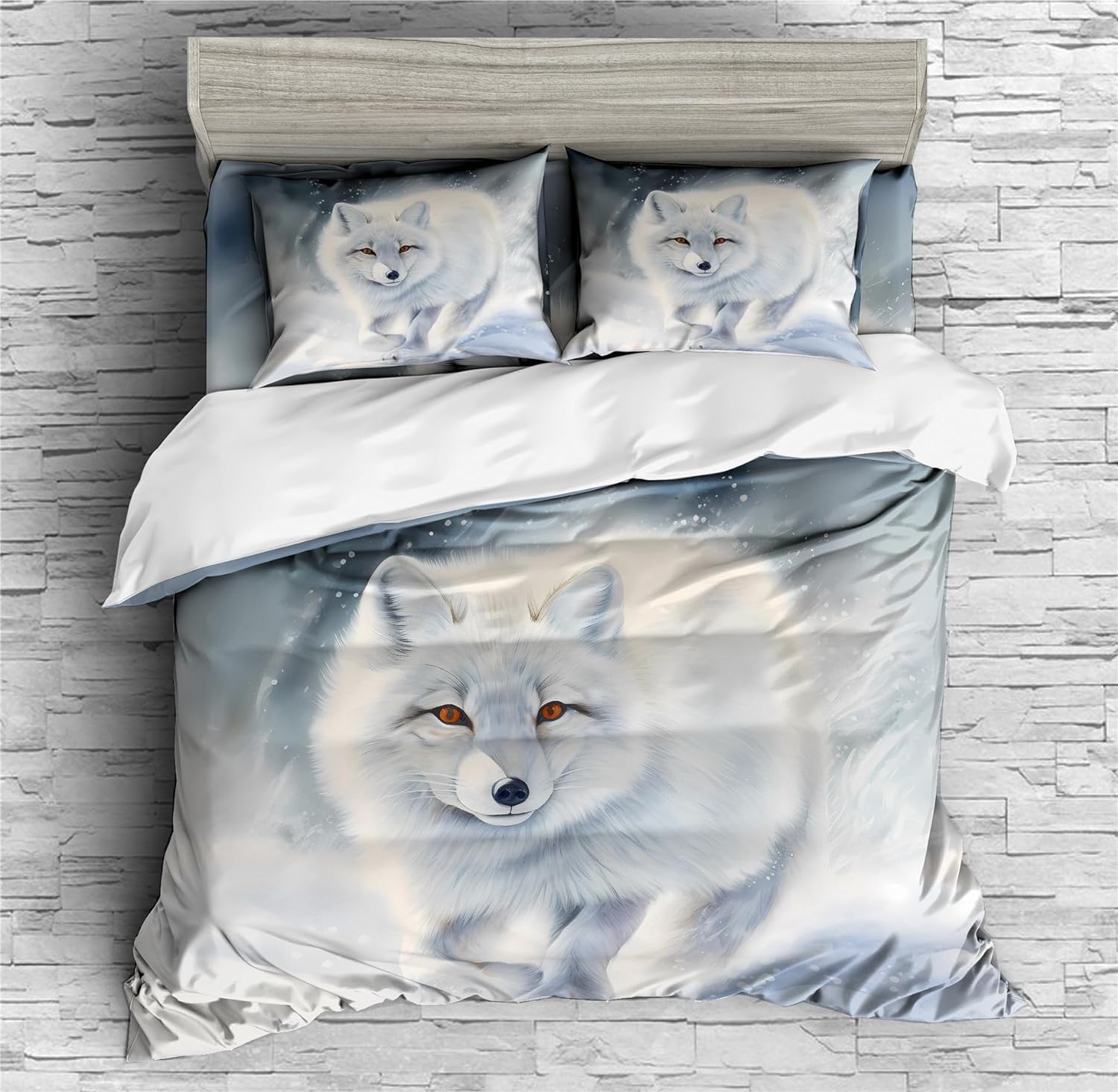 REALIN Cartoon Arctic Fox Animals Bedding White Fox Animals Duvet Cover Set Girl Boy Kids Bed Sets 2/3/4PCS Quilt Covers/Sheets/Pillow Shams,Twin/Full/Queen/King (C,Queen-228x228cm-3PCS)