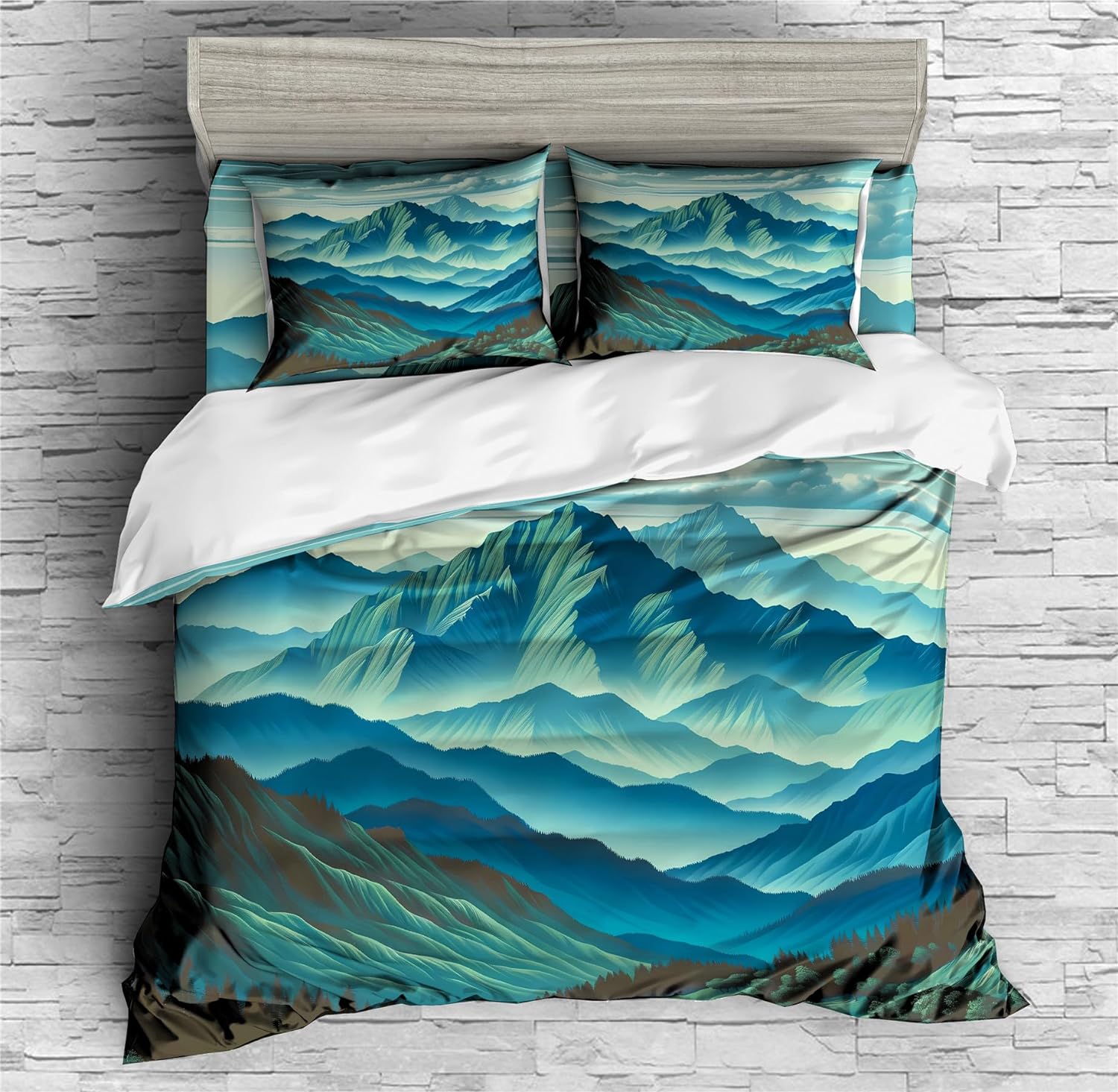 REALIN Forests Clouds and Mist Duvet Cover Set Starry Sky Mountain Range Bedding Girl Boy Kids Bed Sets 2/3/4PCS Quilt Covers/Sheets/Pillow Shams,Twin/Full/Queen/King (C,Full-200x229cm-3PCS)