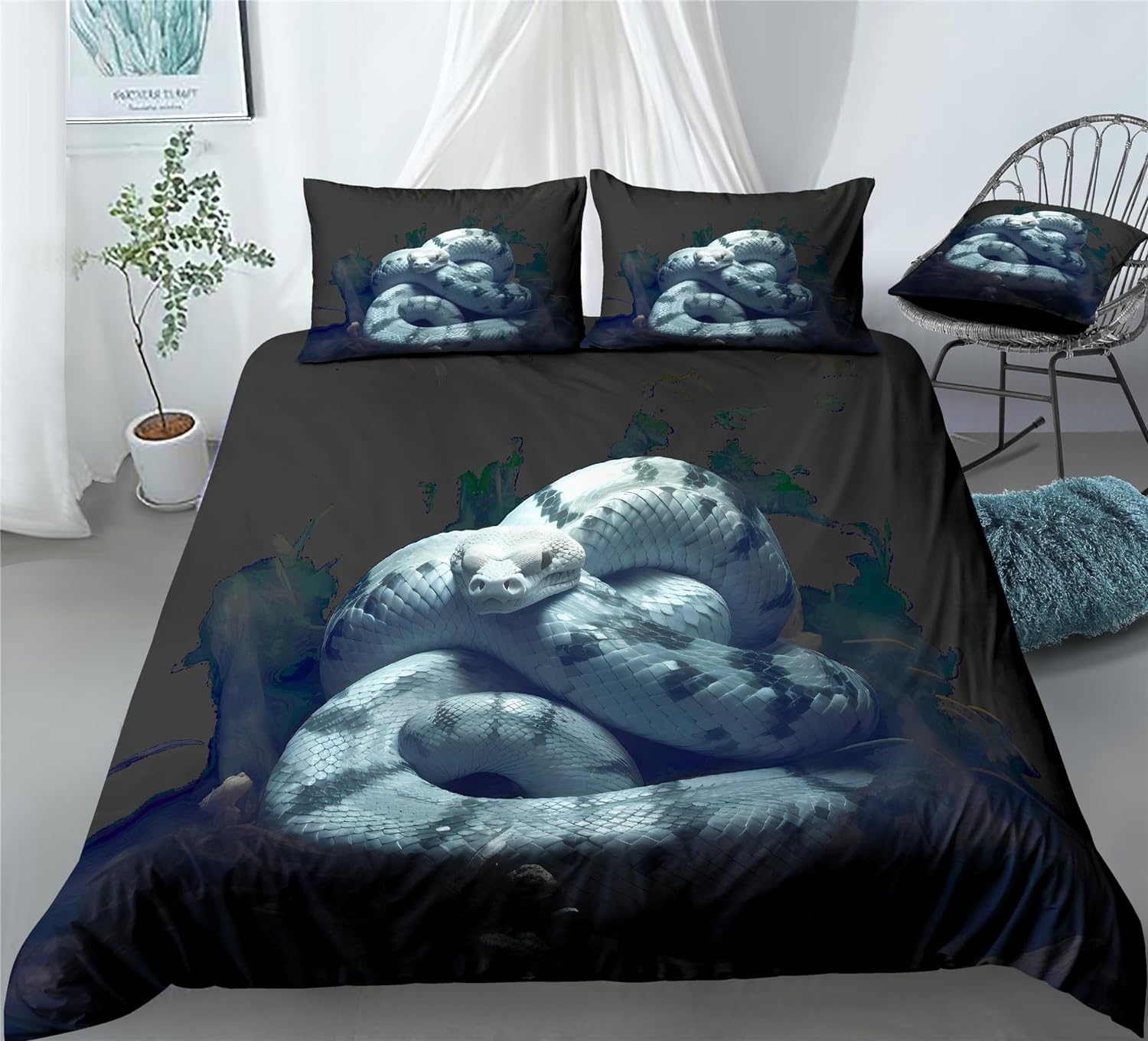 REALIN Python Snake Themed Duvet Cover Set Python Tropical and Rainforest Bedding Girl Boy Kids Bed Sets 2/3/4PCS Quilt Covers/Sheets/Pillow Shams,Twin/Full/Queen/King (B,Twin-172x218cm-3PCS)