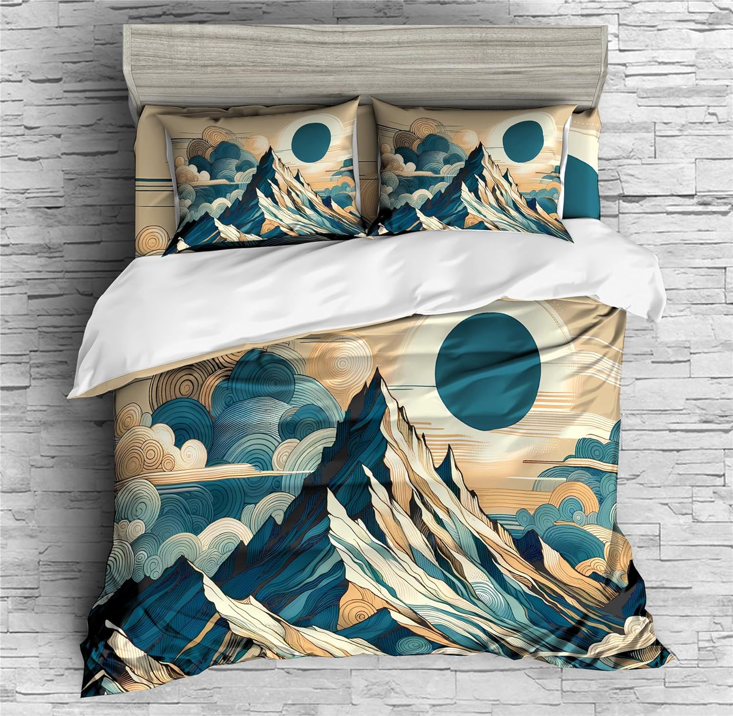 REALIN Mountain Range Forests Bedding Natural Scenery Fairyland Duvet Cover Set Girl Boy Kids Bed Sets 2/3/4PCS Quilt Covers/Sheets/Pillow Shams,Twin/Full/Queen/King (B,King-229x259cm-3PCS)