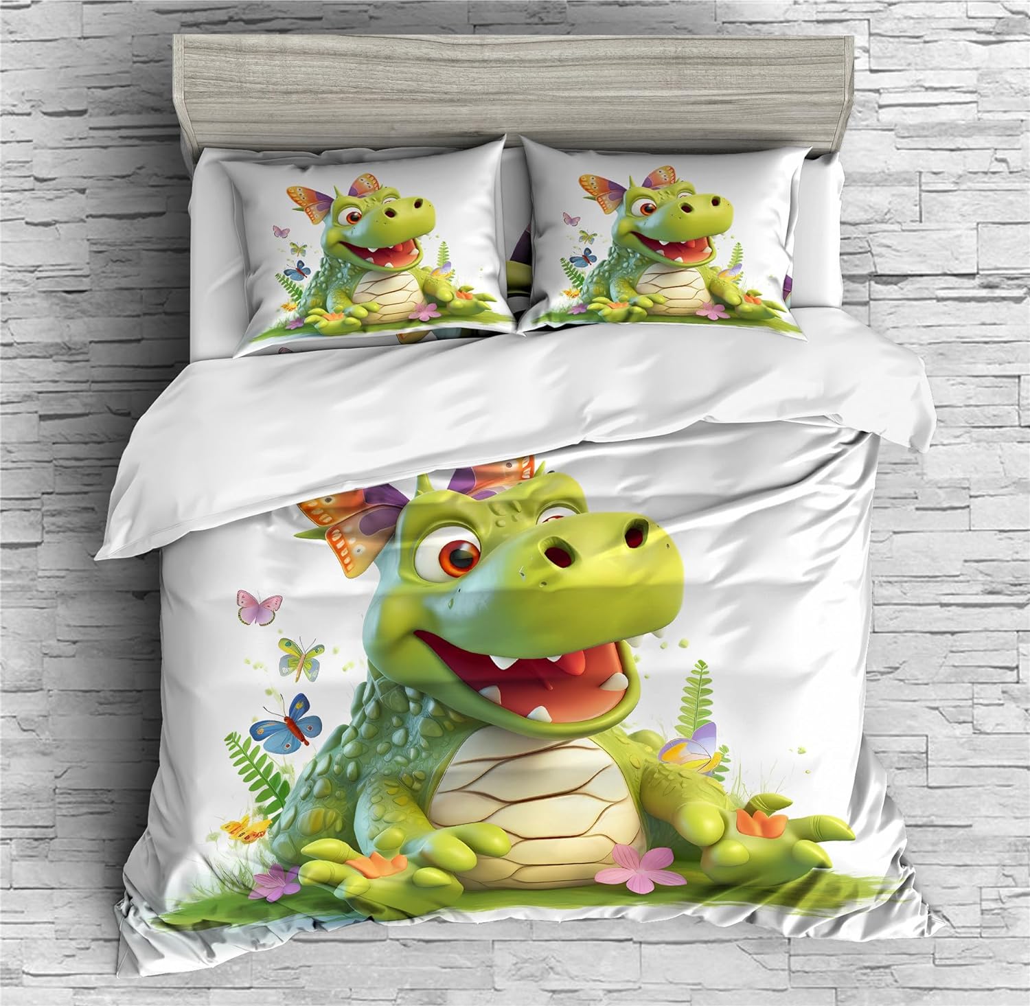 REALIN Crocodile Cartoon Animal Duvet Cover Set Fierce Alligator Animal Bedding Girl Boy Kids Bed Sets 2/3/4PCS Quilt Covers/Sheets/Pillow Shams,Twin/Full/Queen/King (A,Twin-172x218cm-3PCS)