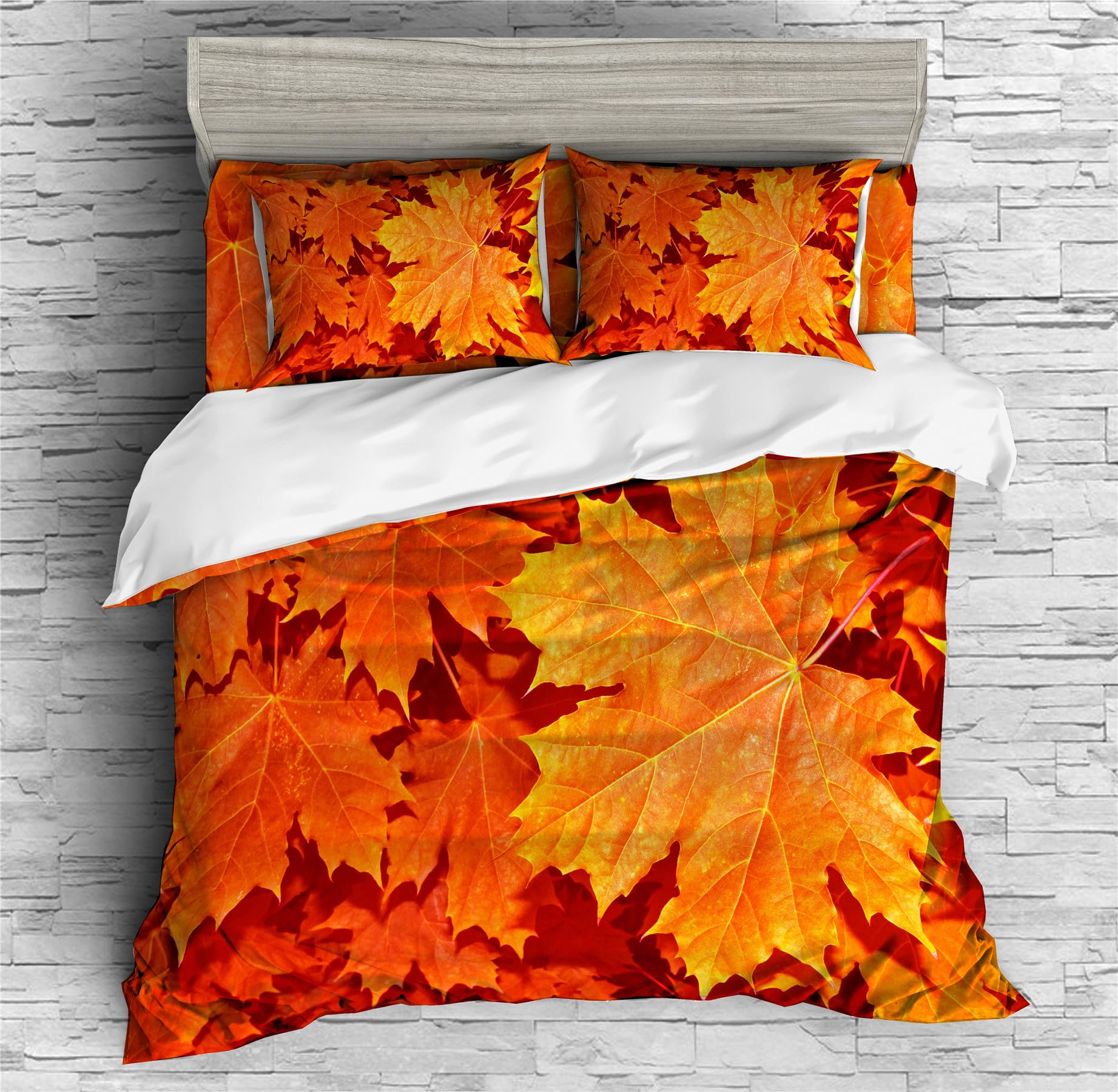 REALIN Autumn Forest Duvet Cover Set Fall Maple Forest Bedding Girl Boy Kids Bed Sets 2/3/4PCS Quilt Covers/Sheets/Pillow Shams,Twin/Full/Queen/King (A,King-229x259cm-3PCS)