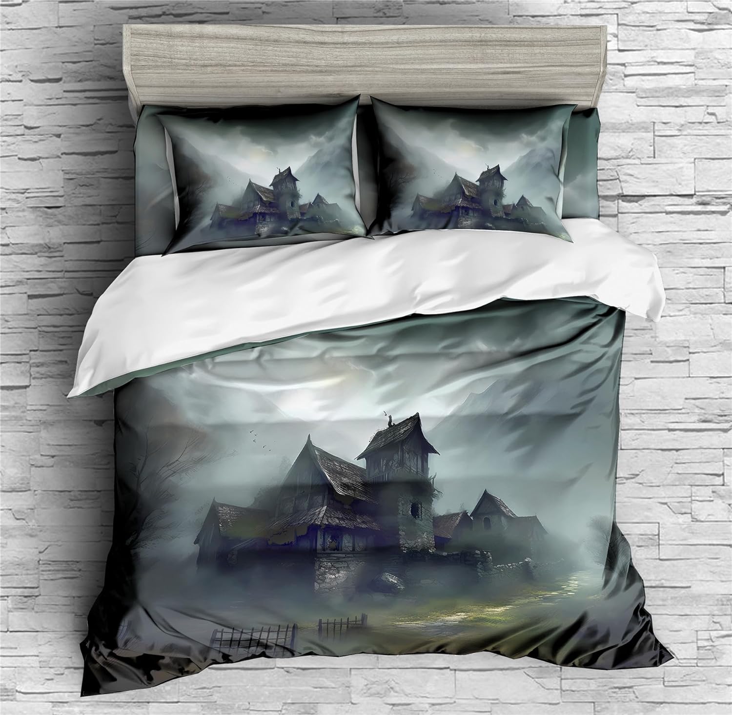 REALIN Haunted House Duvet Cover Set Halloween Scary Tombstone Bedding Girl Boy Kids Bed Sets 2/3/4PCS Quilt Covers/Sheets/Pillow Shams,Twin/Full/Queen/King (A,Twin-172x218cm-4PCS)