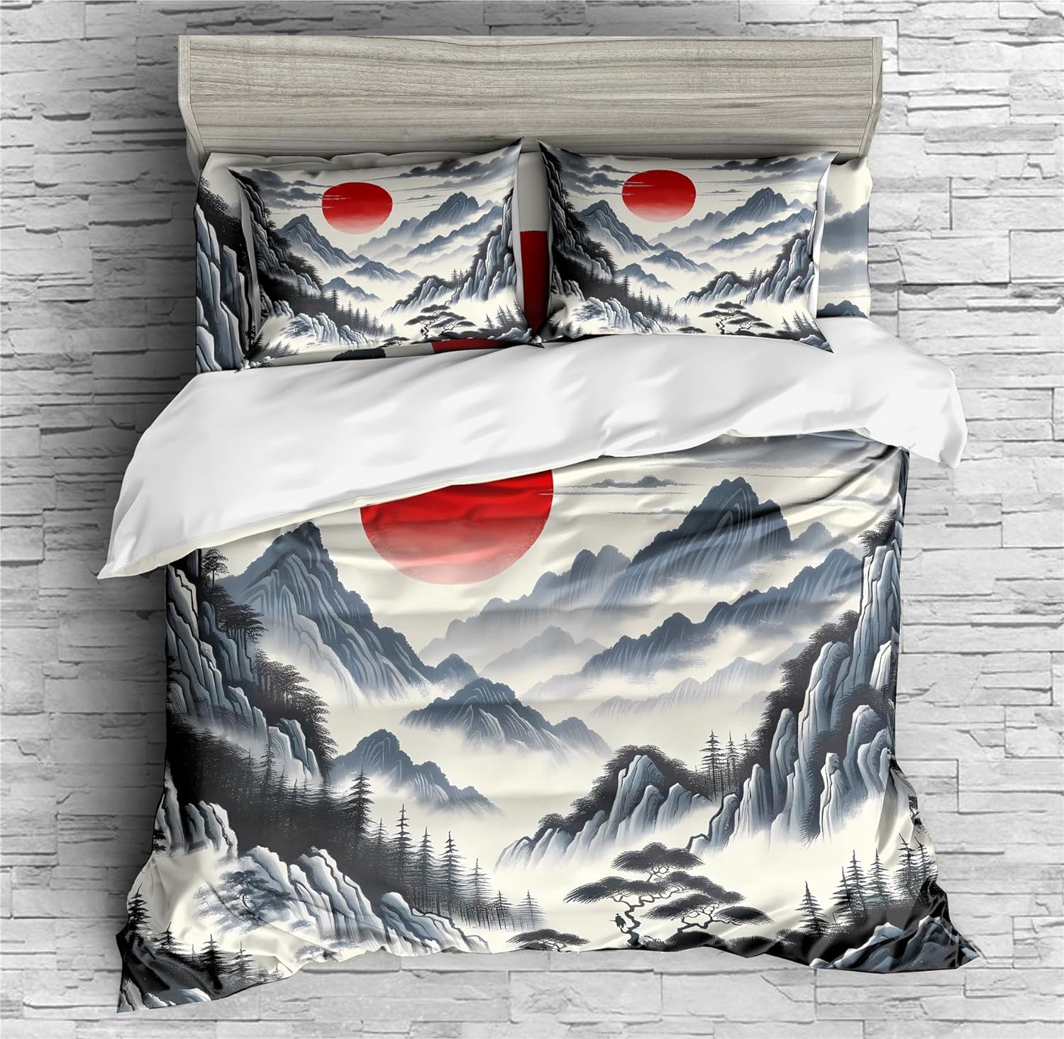 REALIN Mountain Forest Bedding Cloud and Mist on The Mountaintop Duvet Cover Set Girl Boy Kids Bed Sets 2/3/4PCS Quilt Covers/Sheets/Pillow Shams,Twin/Full/Queen/King (A,Twin-172x218cm-3PCS)