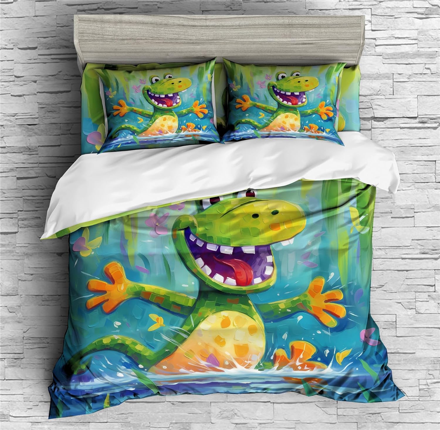 REALIN Baby Crocodile Wildlife Prints Duvet Cover Set Crocodile Animal Bedding Girl Boy Kids Bed Sets 2/3/4PCS Quilt Covers/Sheets/Pillow Shams,Twin/Full/Queen/King (A,Full-200x229cm-3PCS)